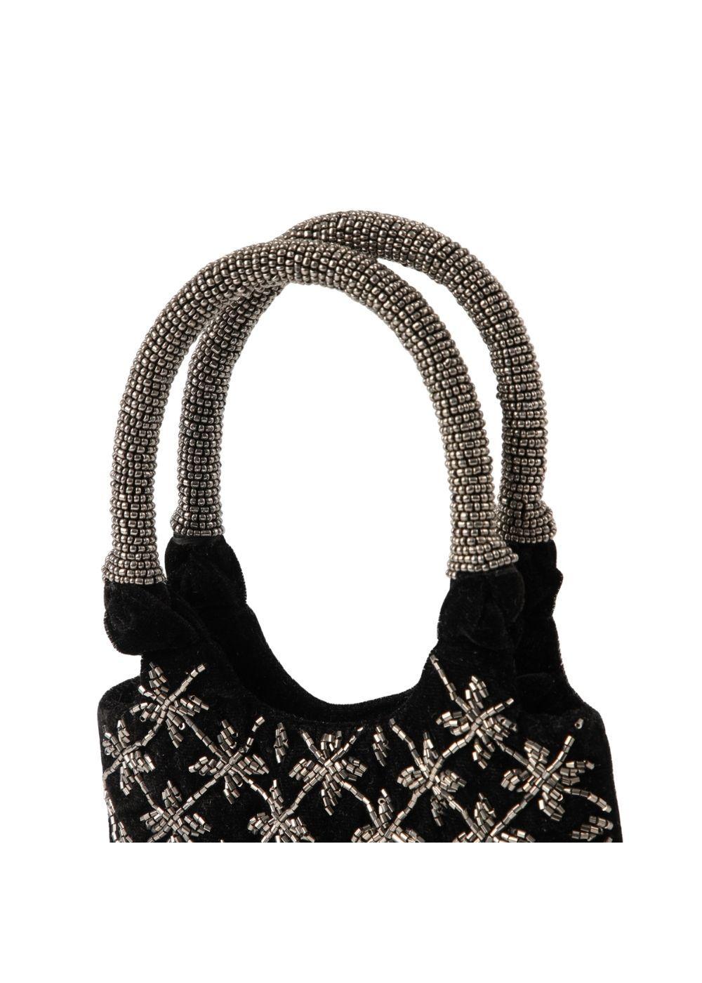 Cartera De Fiesta Bordado Flor Negro Humana-3