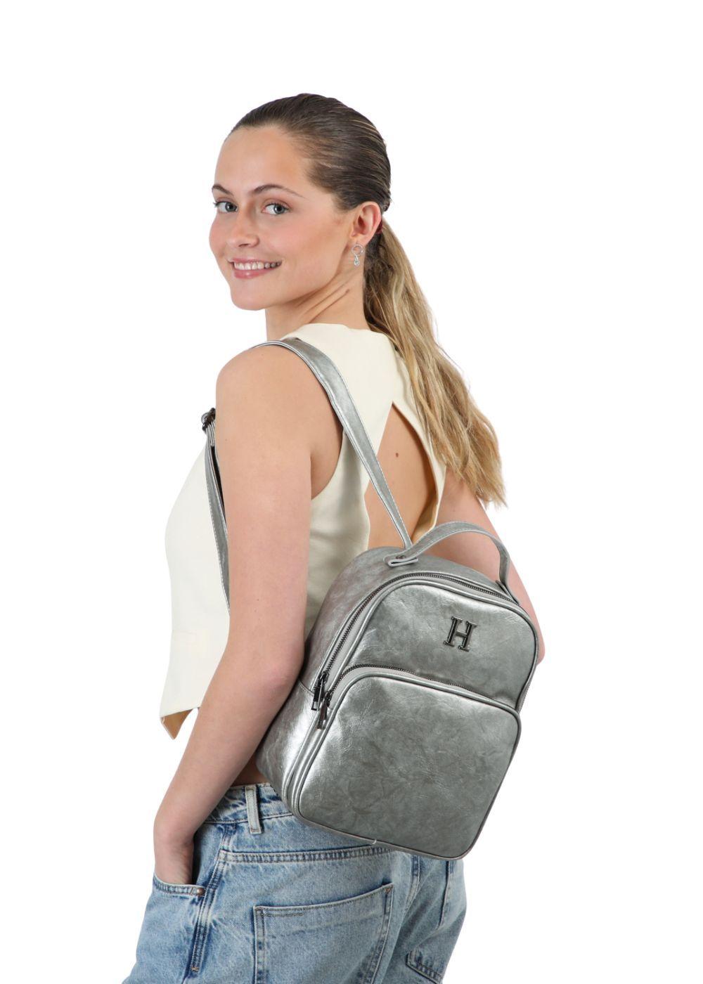 Mochila Angie Ecocuero Plateada Humana-4