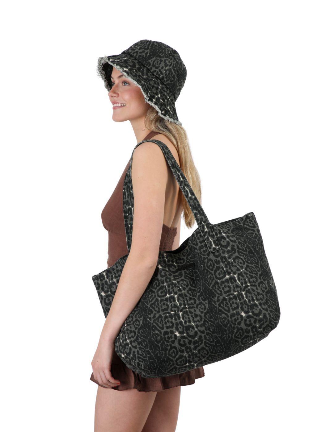 Set de Playa Cartera y Gorro Cayo Animal Print Negro Humana-2