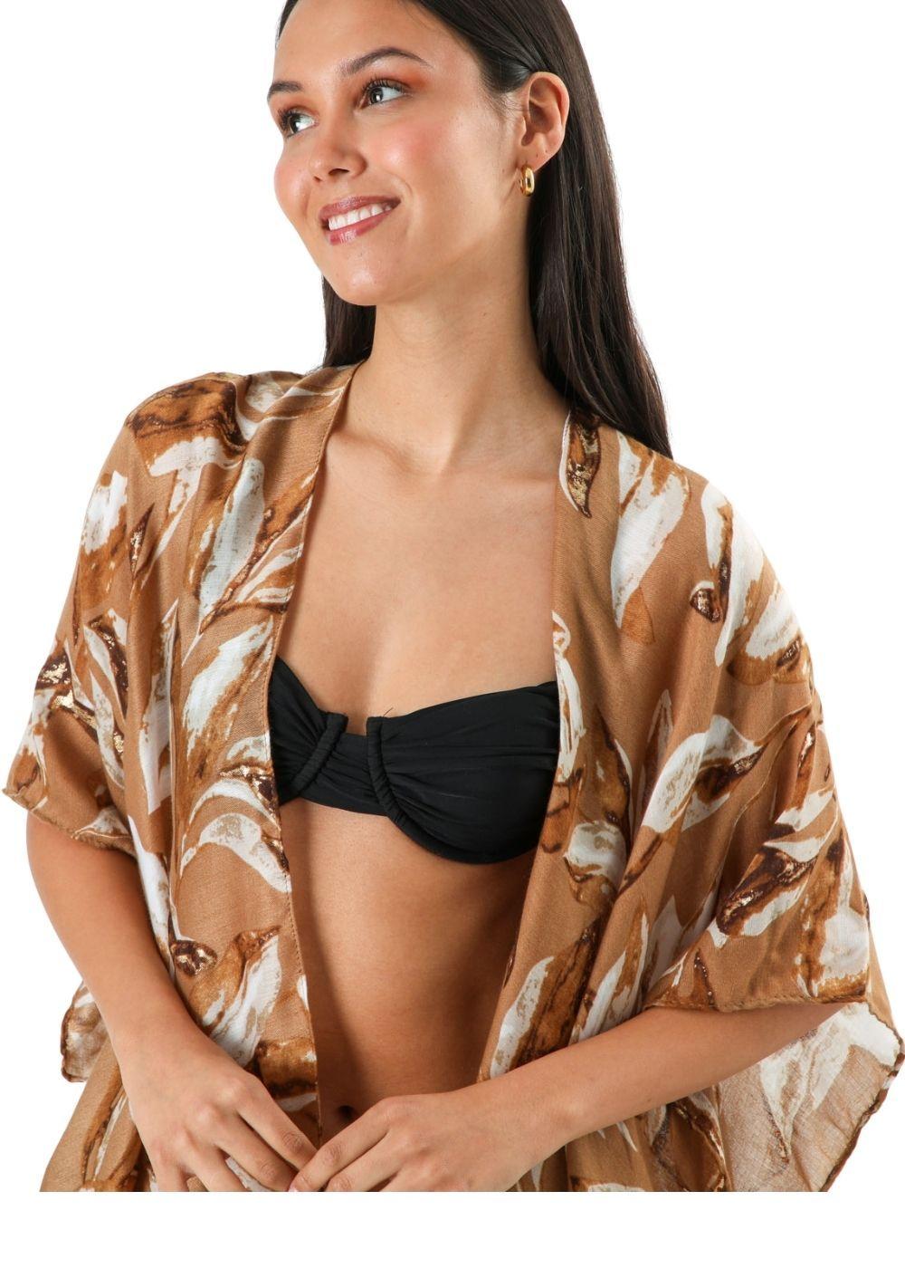 Kimono Abierto Floral Mustard Id-4