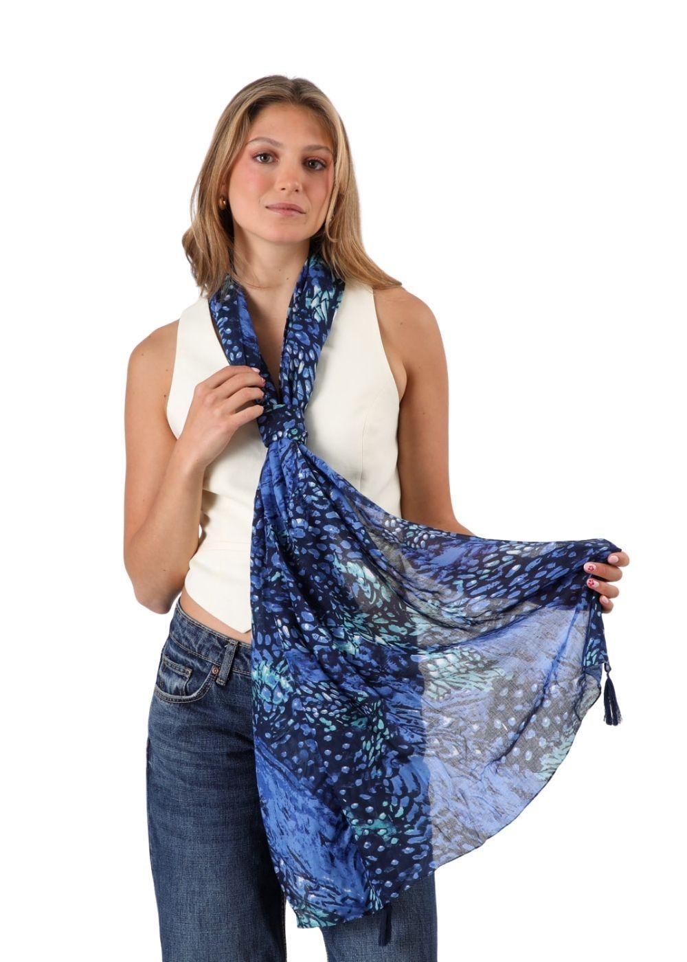 Pañuelo Estampado Alan Azul Borlas Humana-2