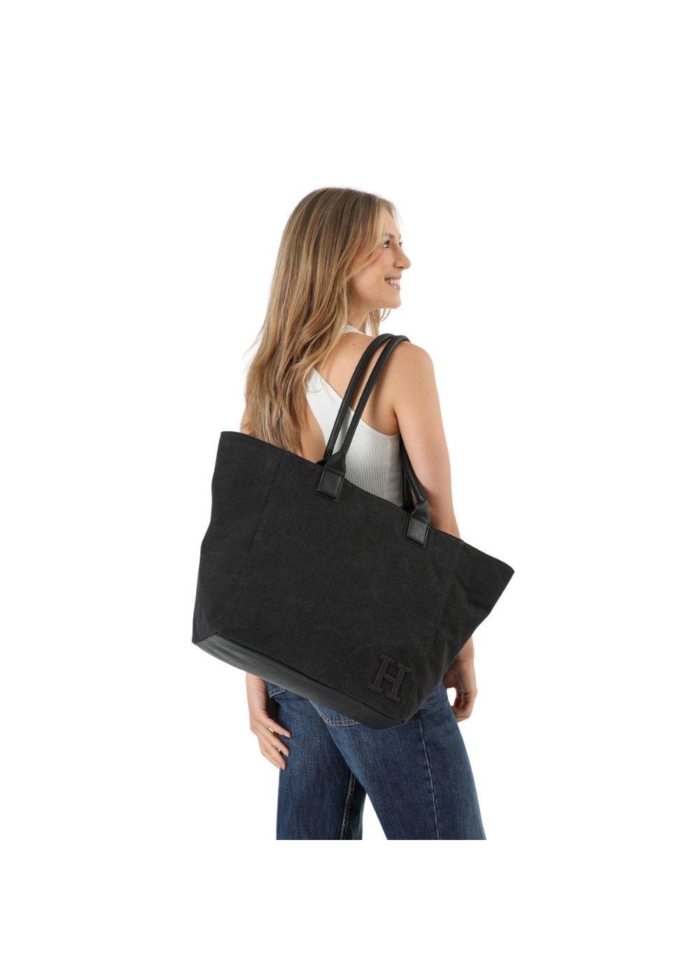 Cartera Tote Delma Canvas Negro Humana-3