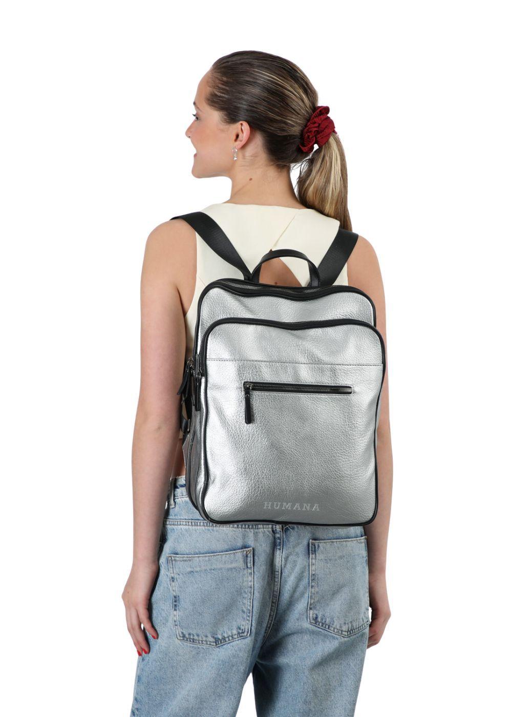 Mochila Computador Bianca Ecocuero Plateado Humana-4