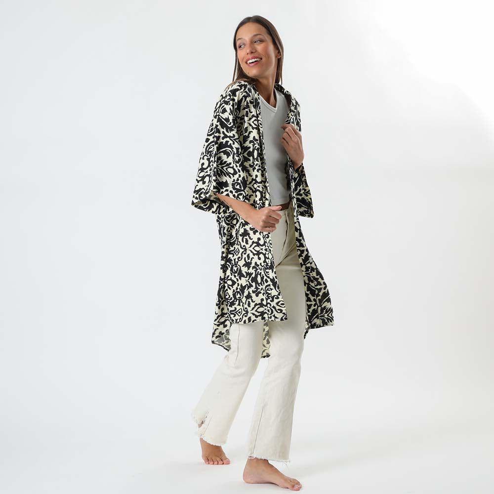 Kimono Floral Negro Humana-0