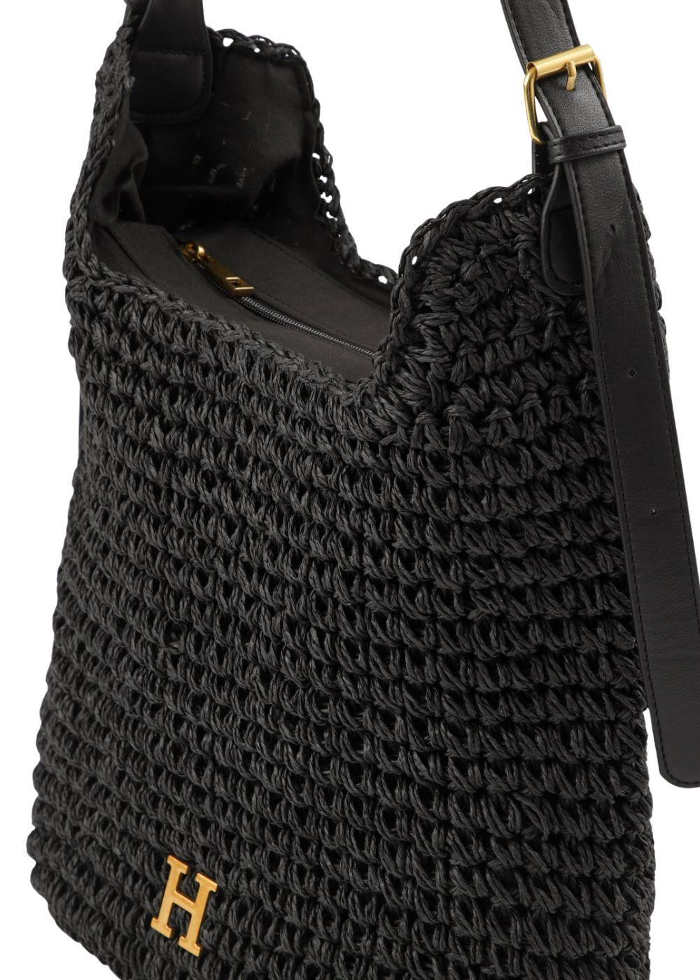 Cartera de Hombro Mimi Tipo rafia tejida negro Playa Humana-2