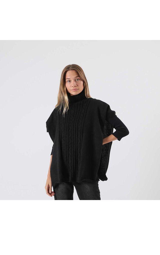 Poncho Tejido Melange Negro  i-D-0