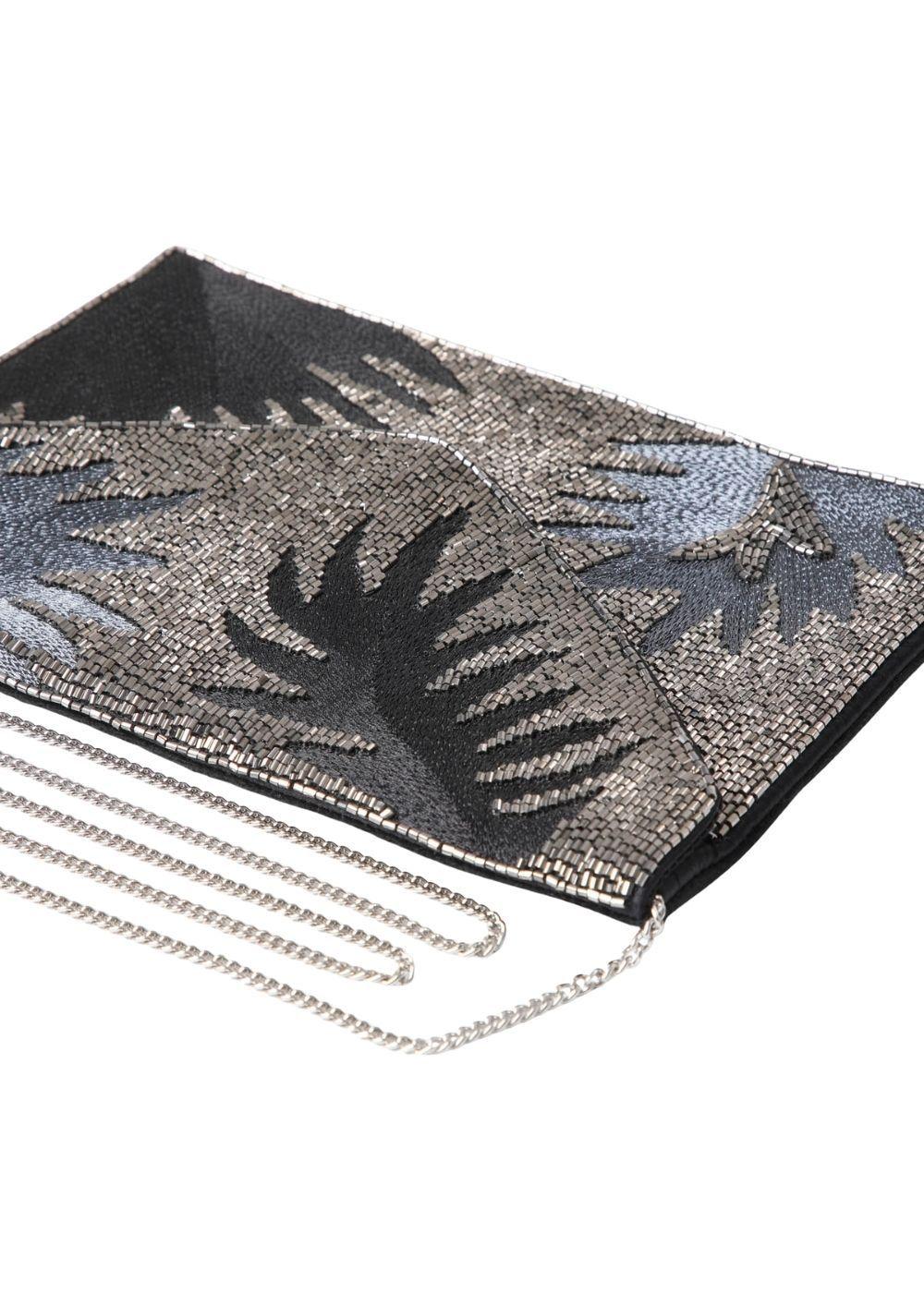 Cartera De Fiesta Mostacilla Hojas Plateado Humana-3