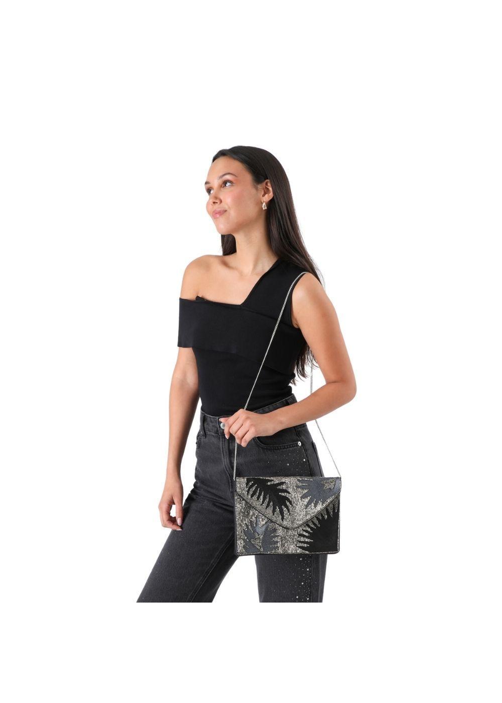 Cartera De Fiesta Mostacilla Hojas Plateado Humana-4