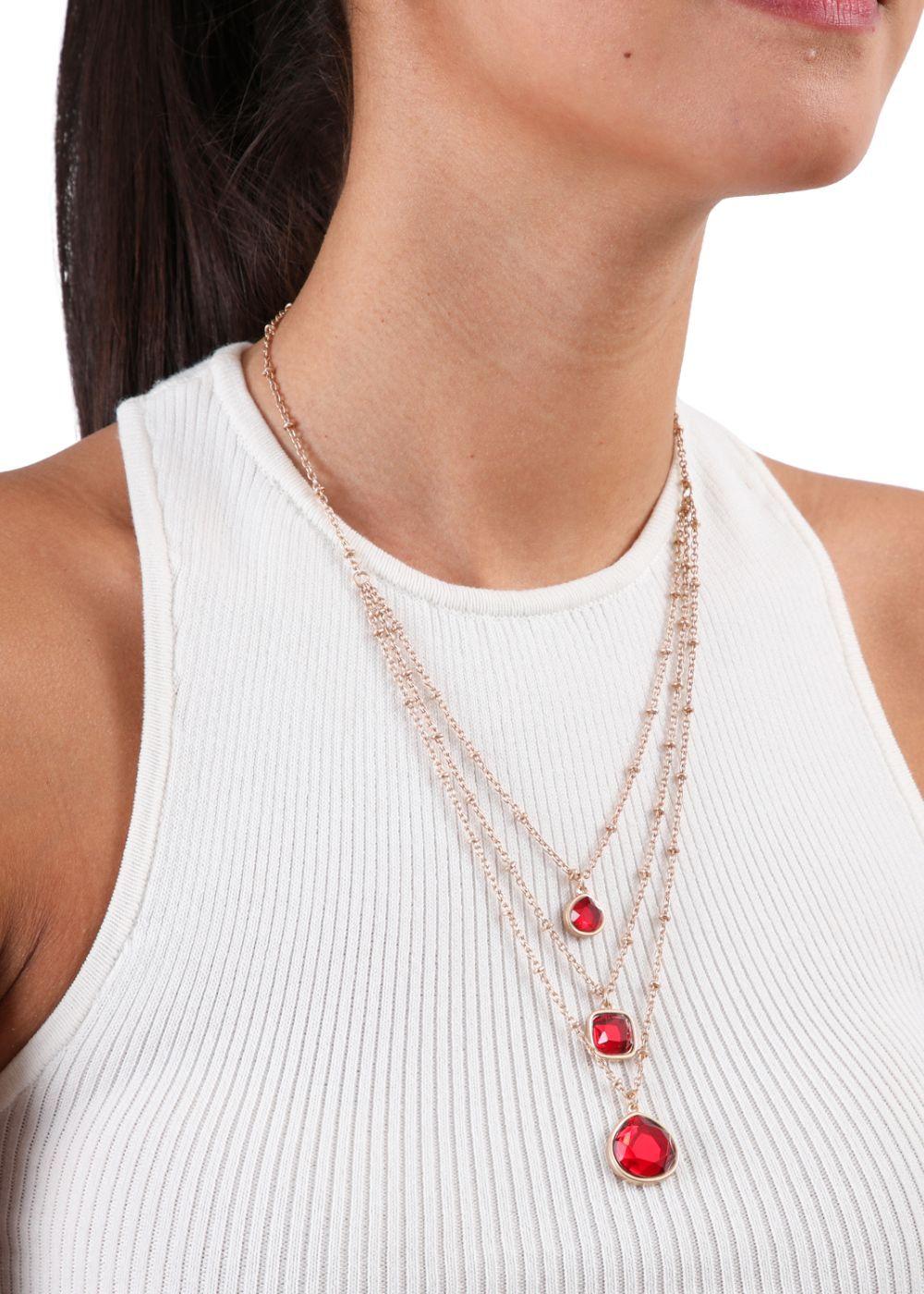 Collar Triple Cadenas Ruby Dorado Humana-1