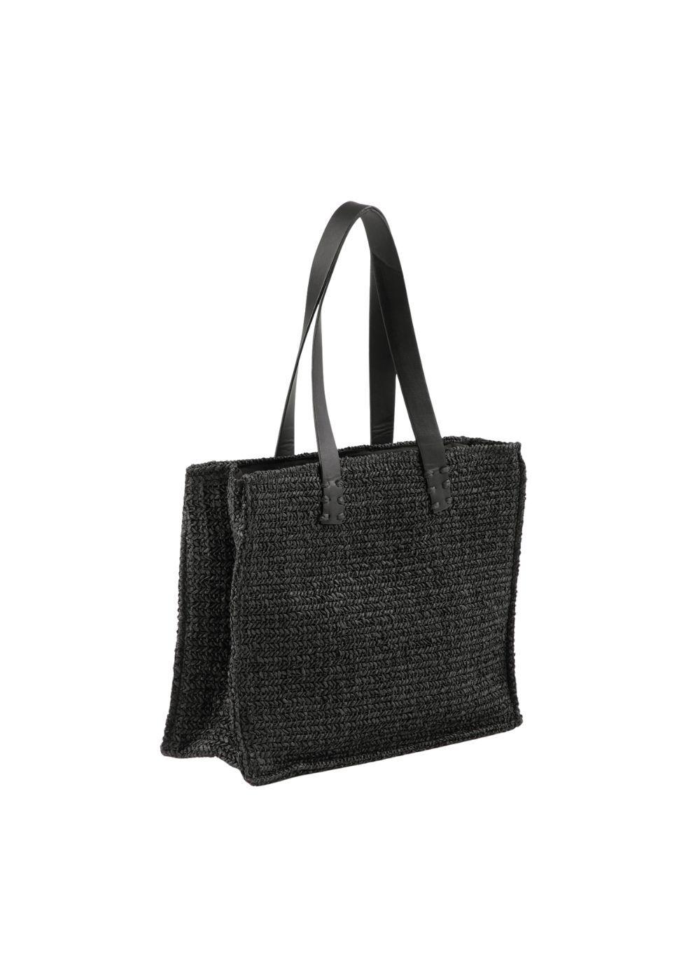 Cartera Tote Meli Tipo rafia tejida negro Playa Humana-2