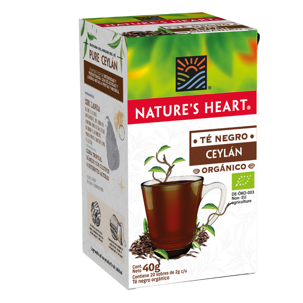 Té Negro Ceylán 100% orgánico Premium Nature's Heart - 20 Sobres-0