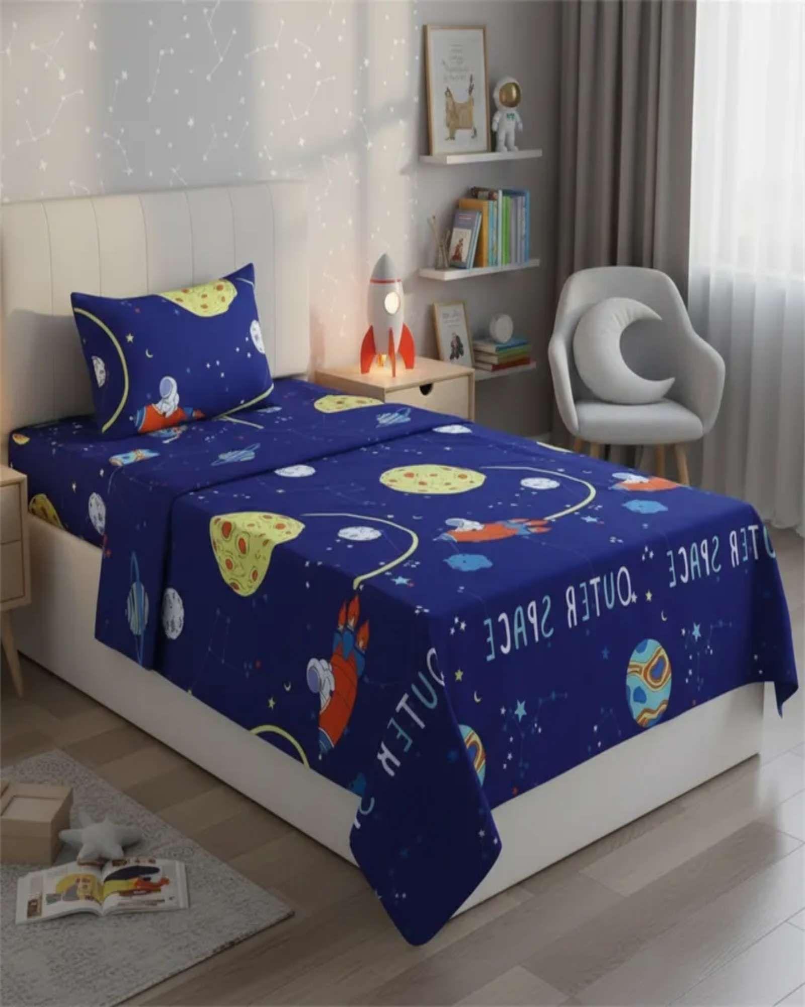 Juego de Sabanas de verano Planeta Astronauta Infantil 1 plaza  MAS 1 ALMOHADA -3