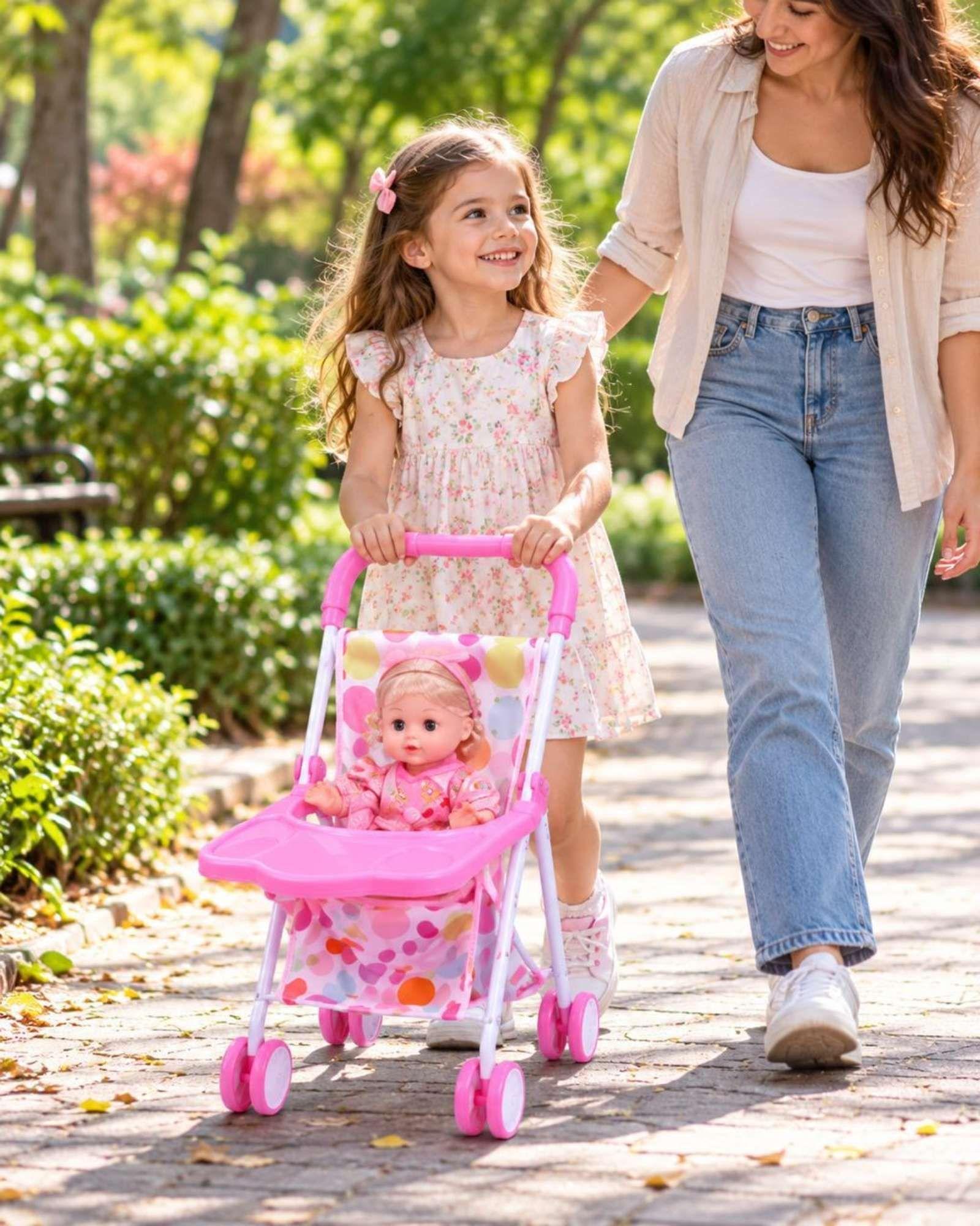 Muñeca Bebe Con Sonidos Y Cochecito Plegable Regalo Infantil Niñas-1