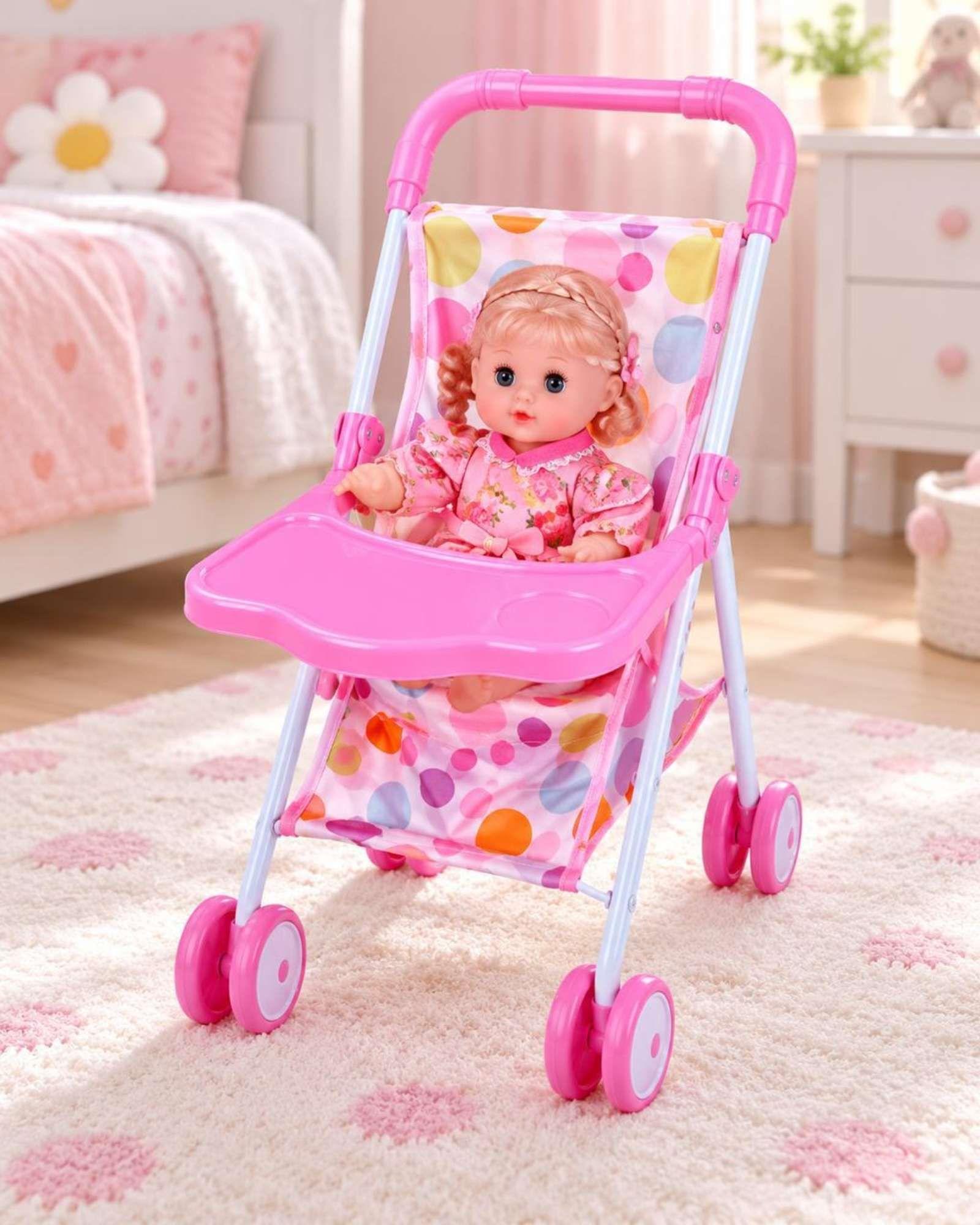 Muñeca Bebe Con Sonidos Y Cochecito Plegable Regalo Infantil Niñas-2