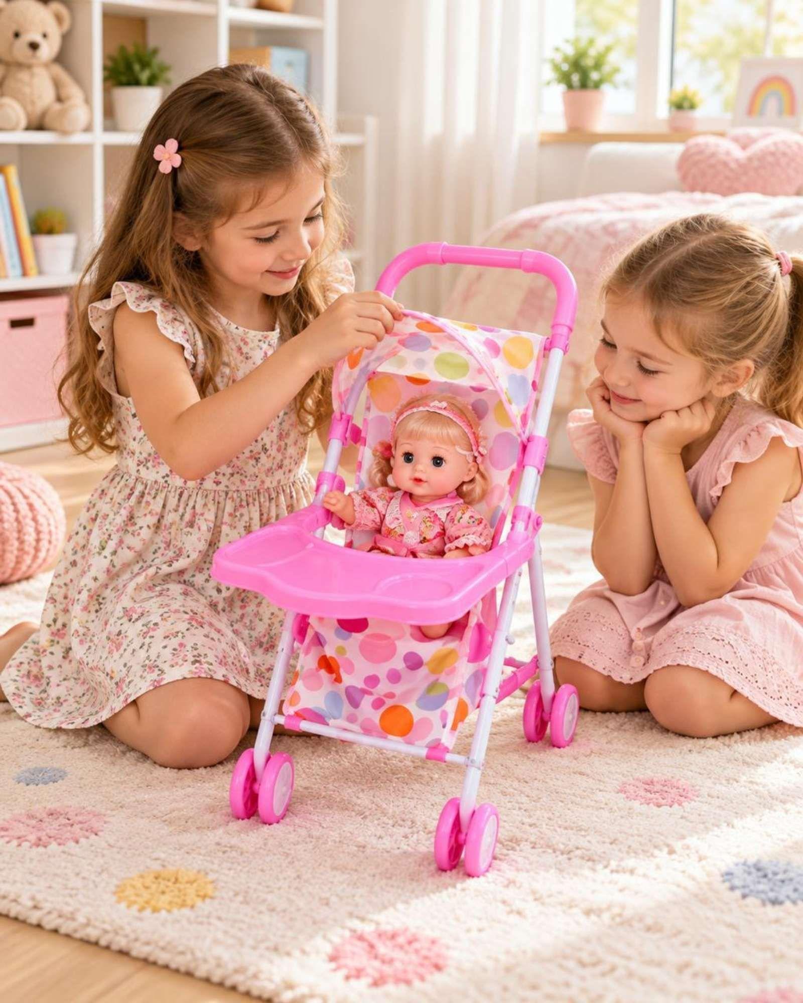 Muñeca Bebe Con Sonidos Y Cochecito Plegable Regalo Infantil Niñas-5