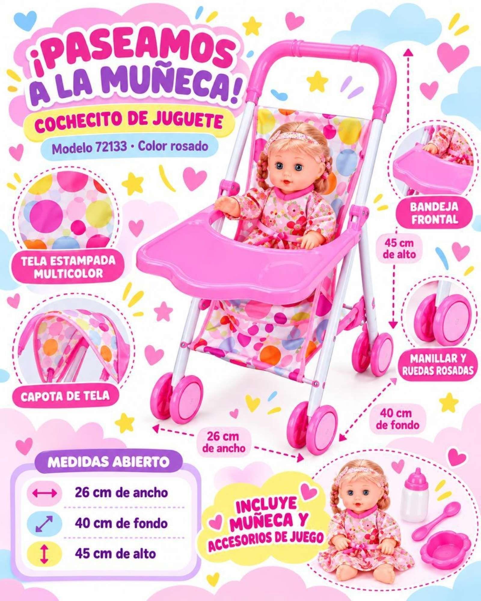 Muñeca Bebe Con Sonidos Y Cochecito Plegable Regalo Infantil Niñas-7