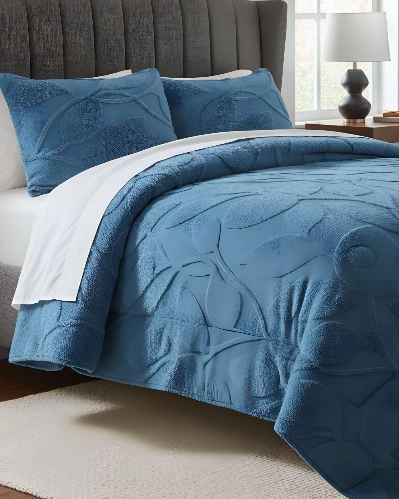 Cubrecama Acolchado con chiporro diseño Texturizado Hojas King K3-2