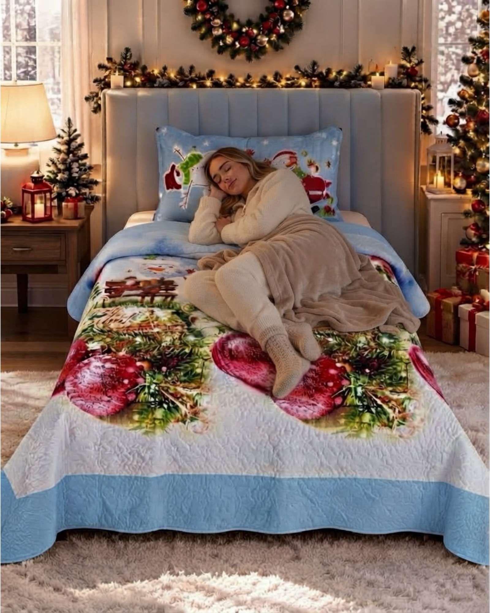 Cubrecama Quilt Navideño Plaza Y Media Mas Funda C4-3