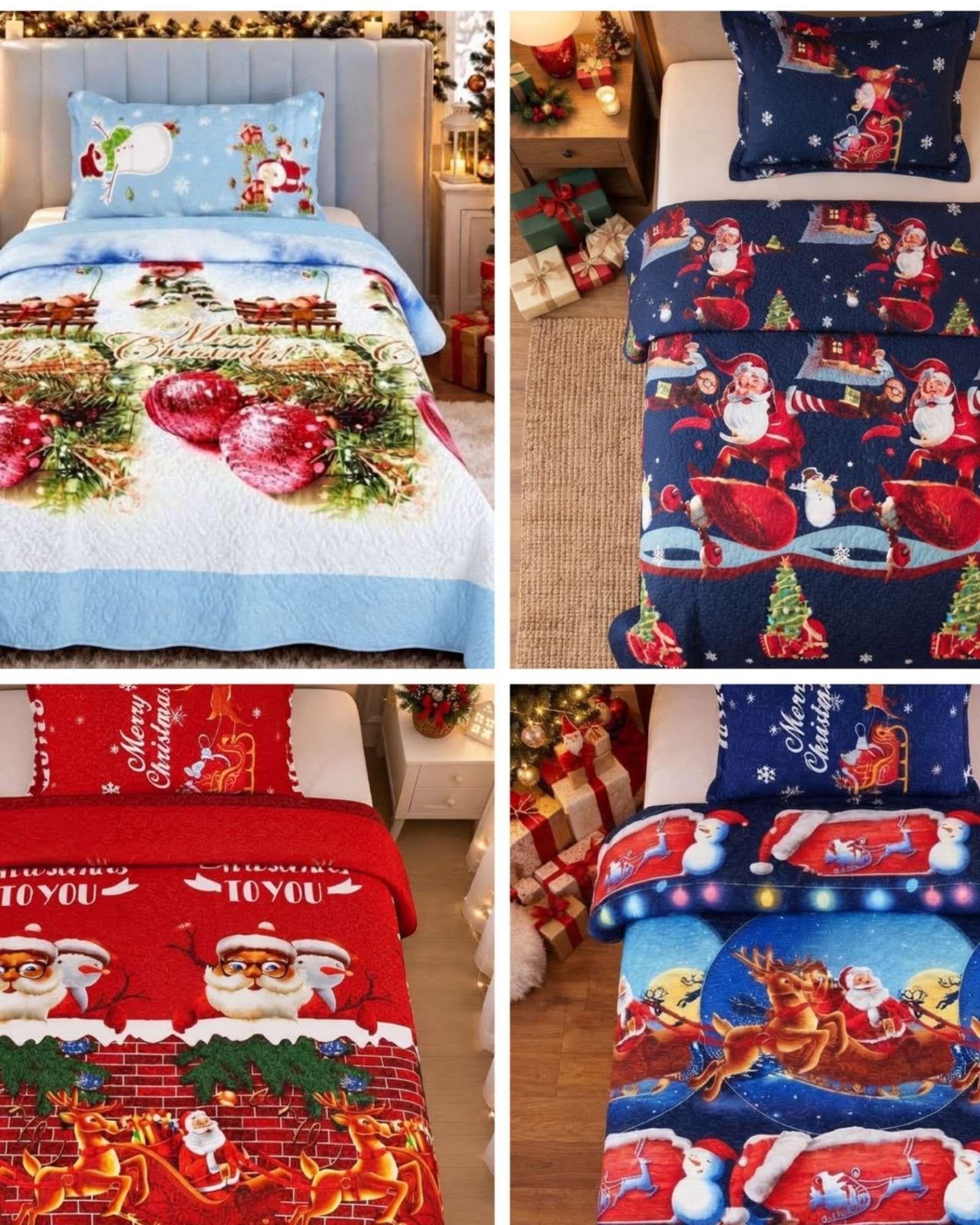 Cubrecama Quilt Navideño Plaza Y Media Mas Funda C3-6