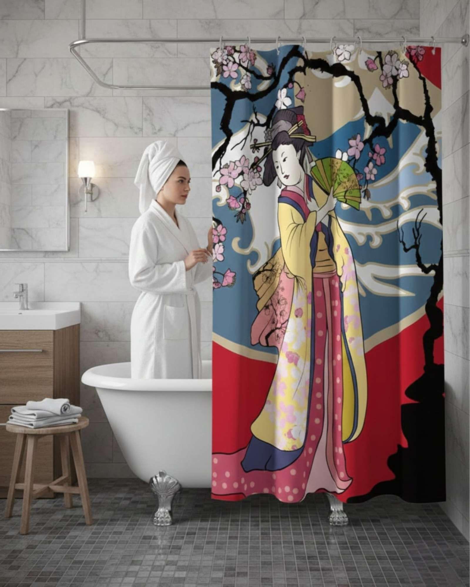 Juego de Cortina de Baño Tela Género + Forro Impermeable T24-1