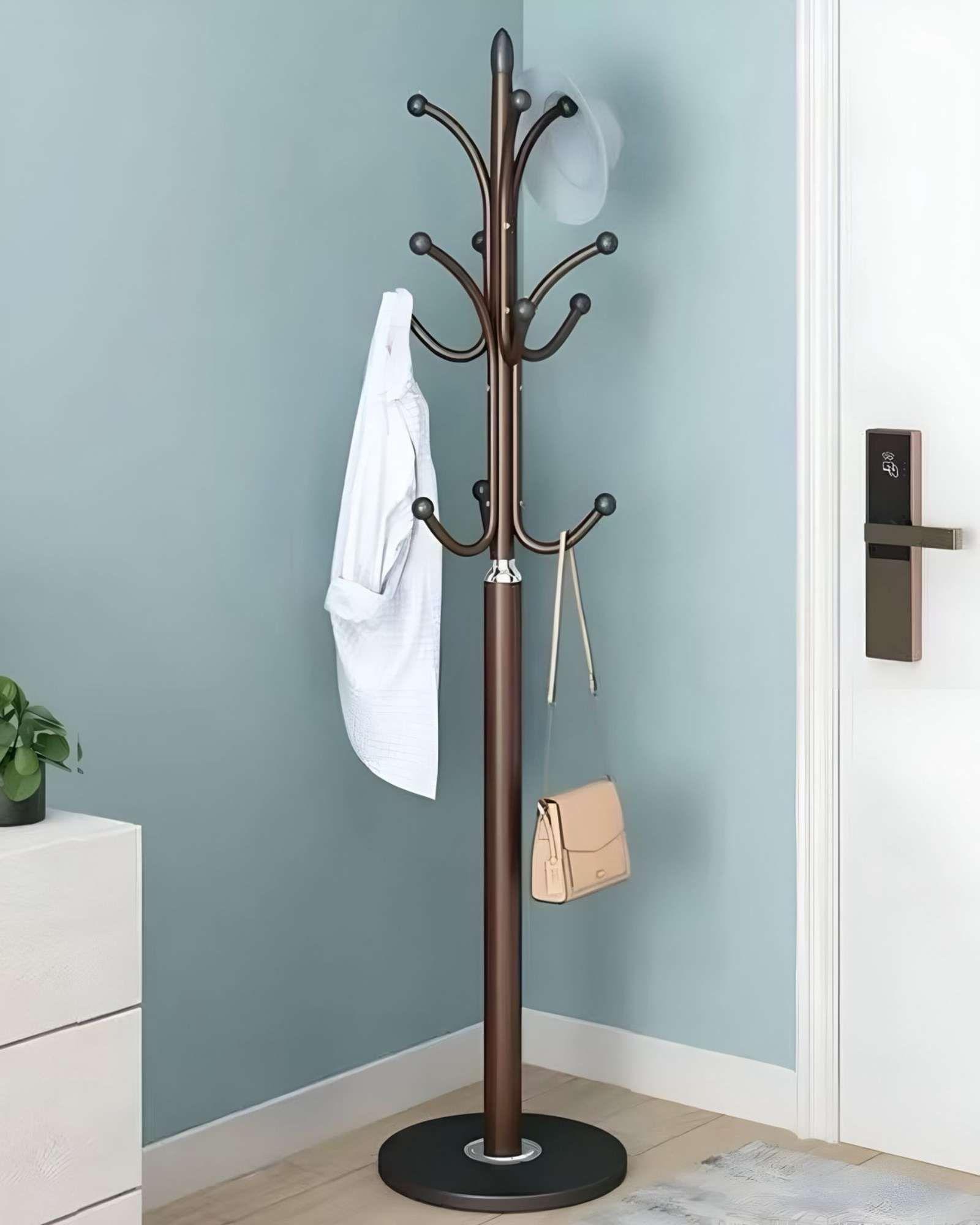 PERCHERO DE PIE COLGADOR DE ROPA Y ACCESORIOS CAFÉ-2