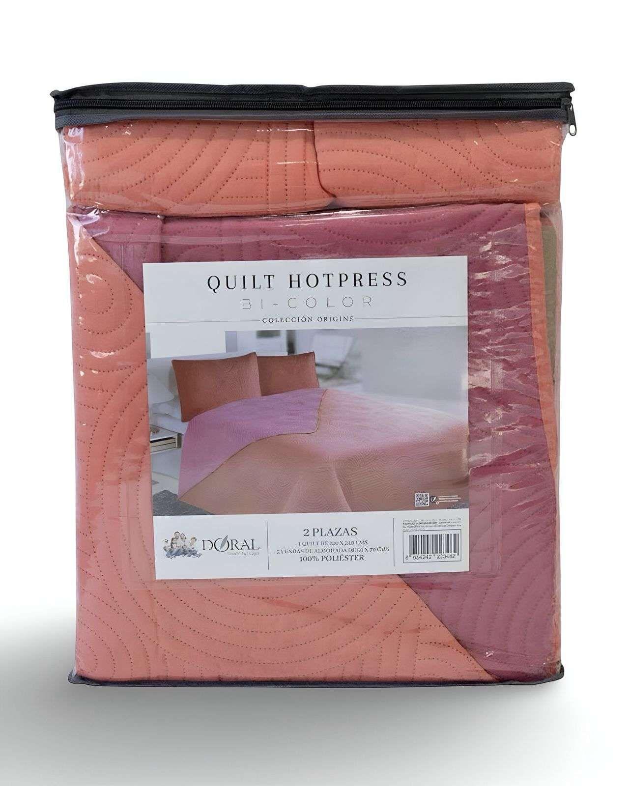 Cubrecama Colcha Quilt Hotpress Liso Bicolor 2 Plazas Doral M05-3