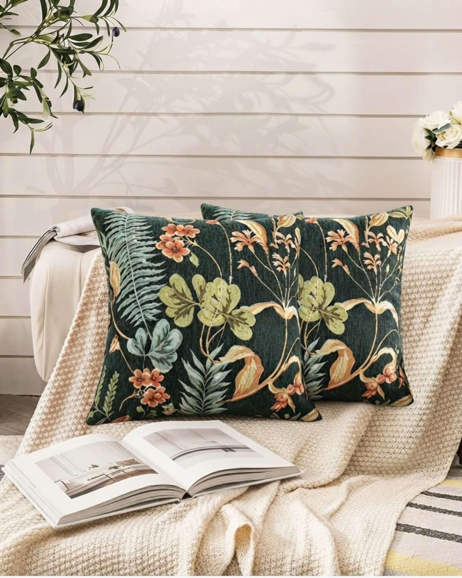 Pack de 2 Fundas Para Cojín Decorativos Botánicos.-0
