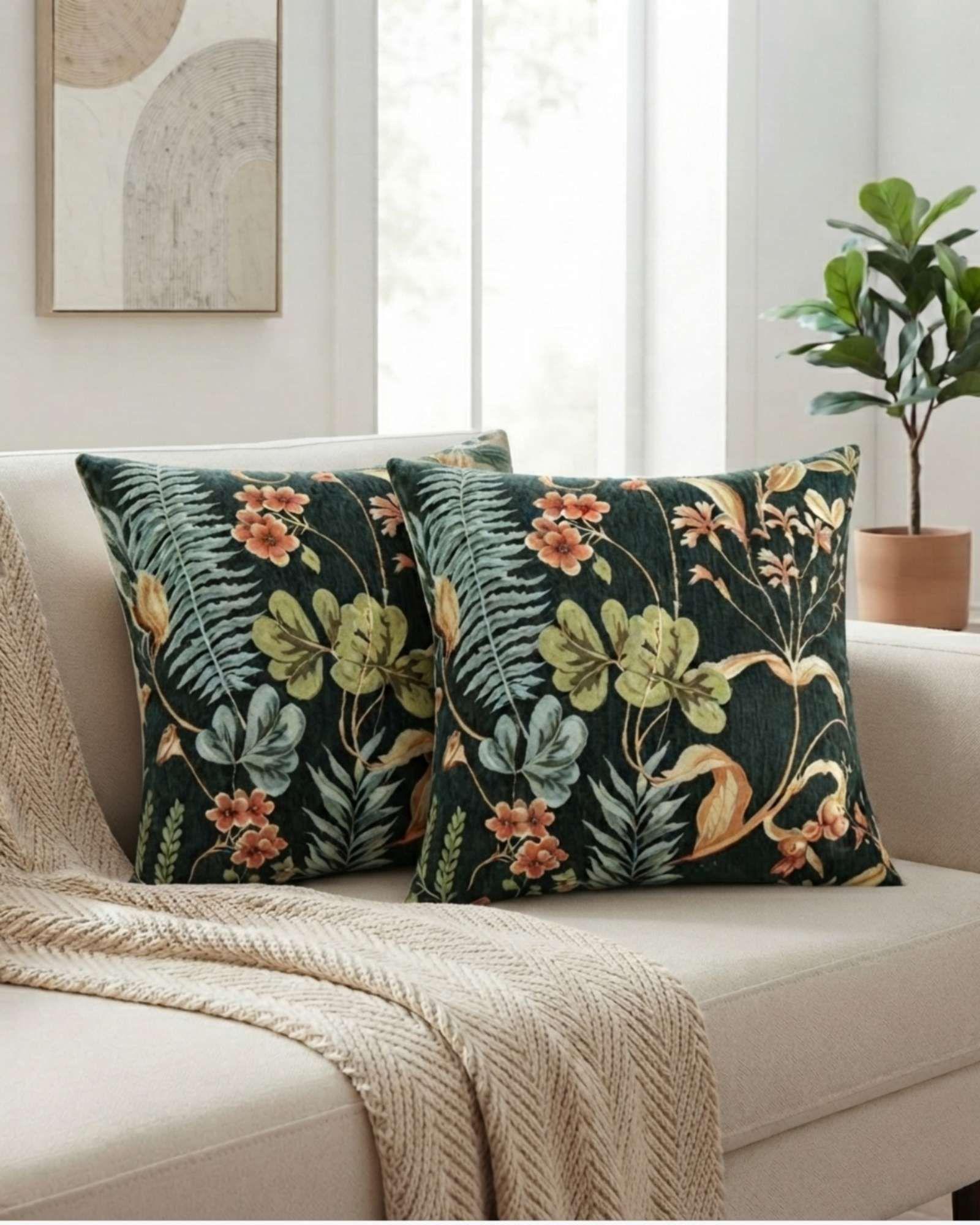 Pack de 2 Fundas Para Cojín Decorativos Botánicos.-2