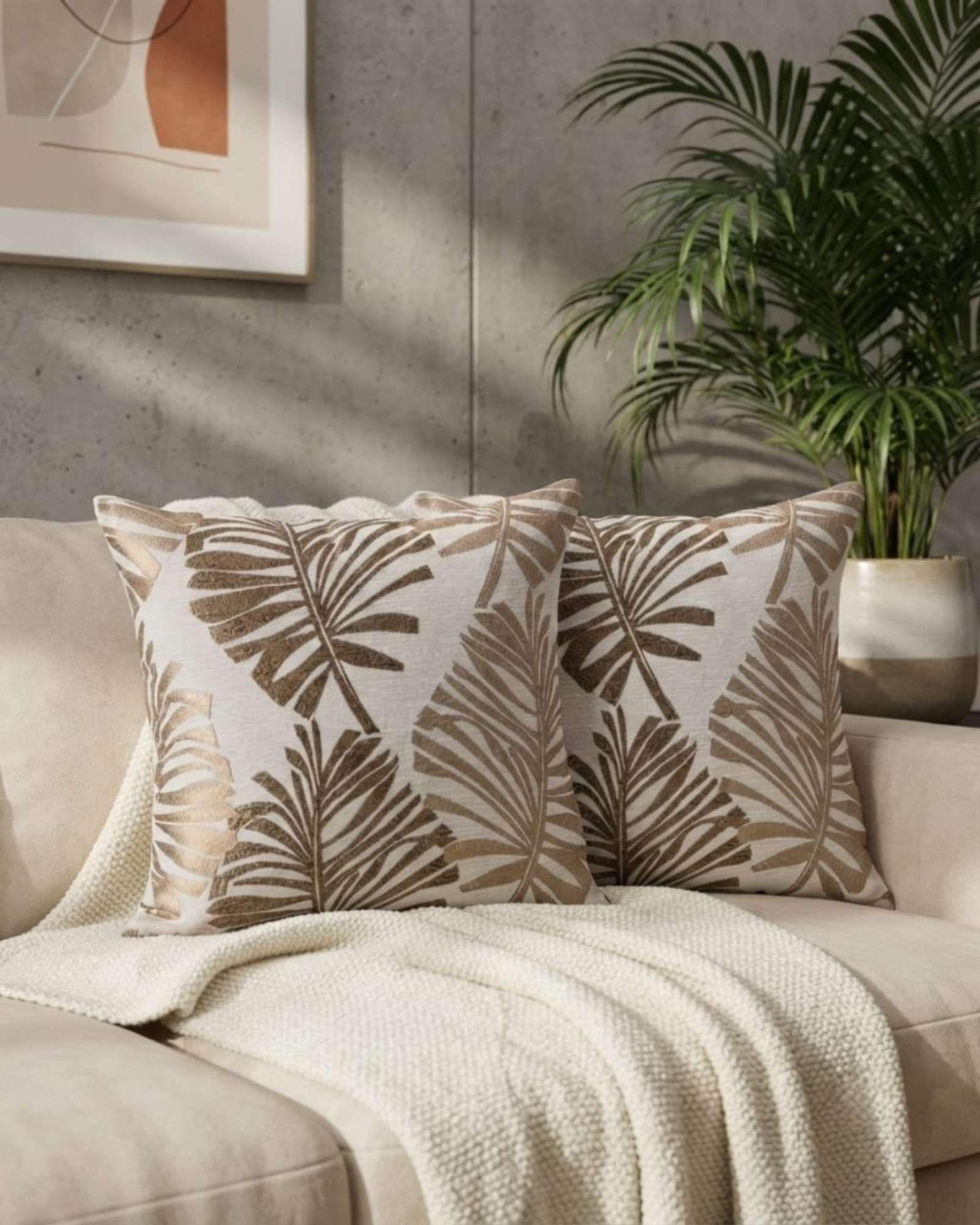 Pack de 2 Fundas de Cojín Jacquard Hojas Tropicales Colección Jardín Botánico-0