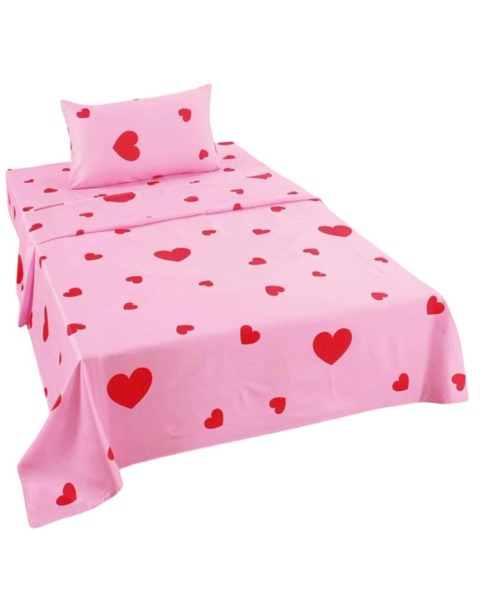 Juego de Sabanas de verano Corazón niña Infantil plaza y media  MAS 1 ALMOHADA -0