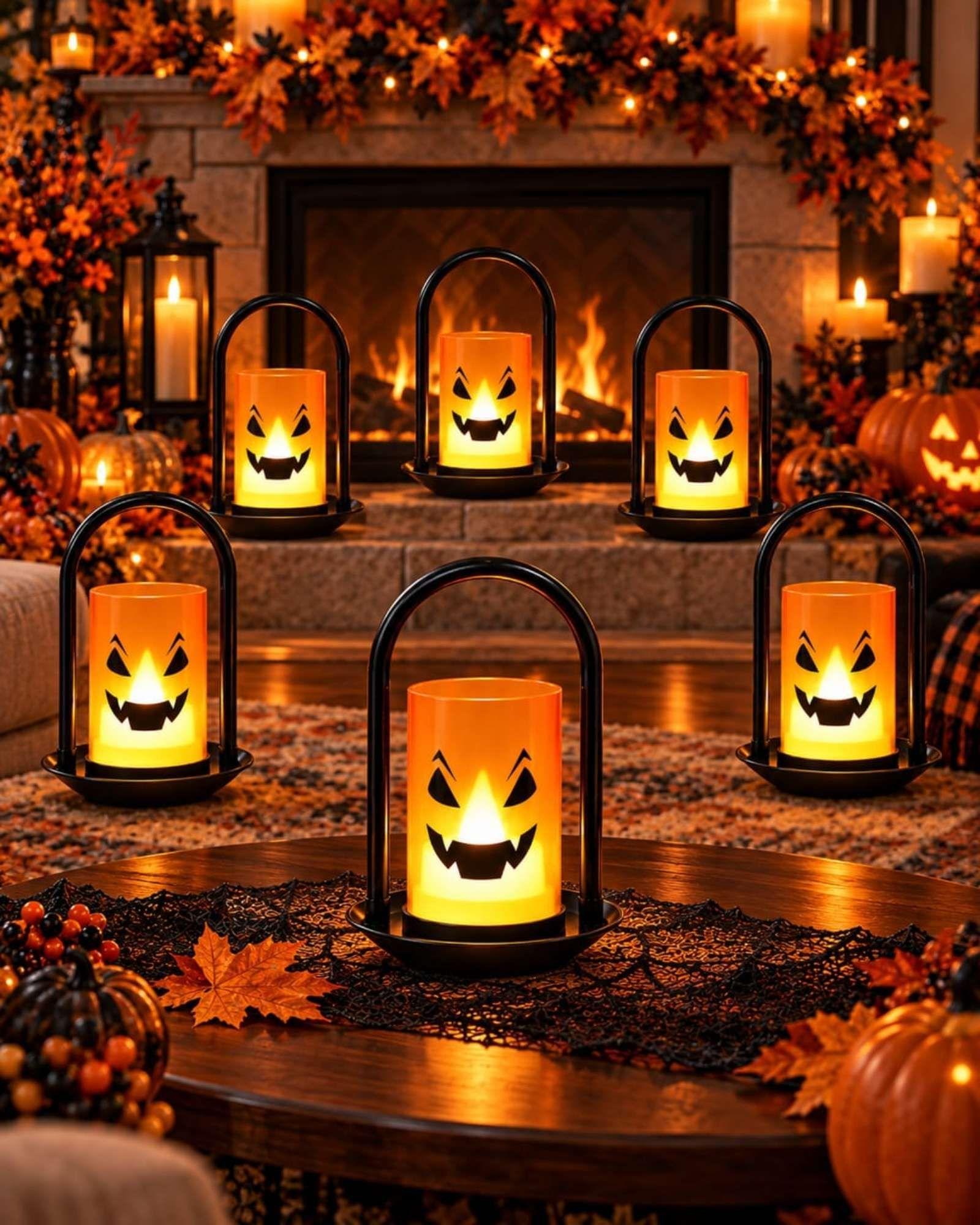 Pack 6 Candelabros LED Halloween Calabaza-1
