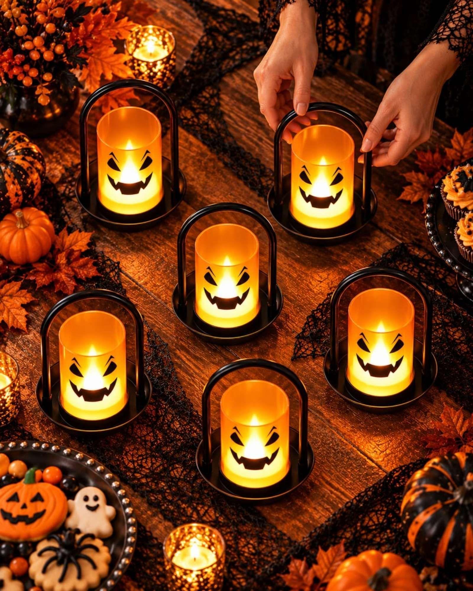 Pack 6 Candelabros LED Halloween Calabaza-2