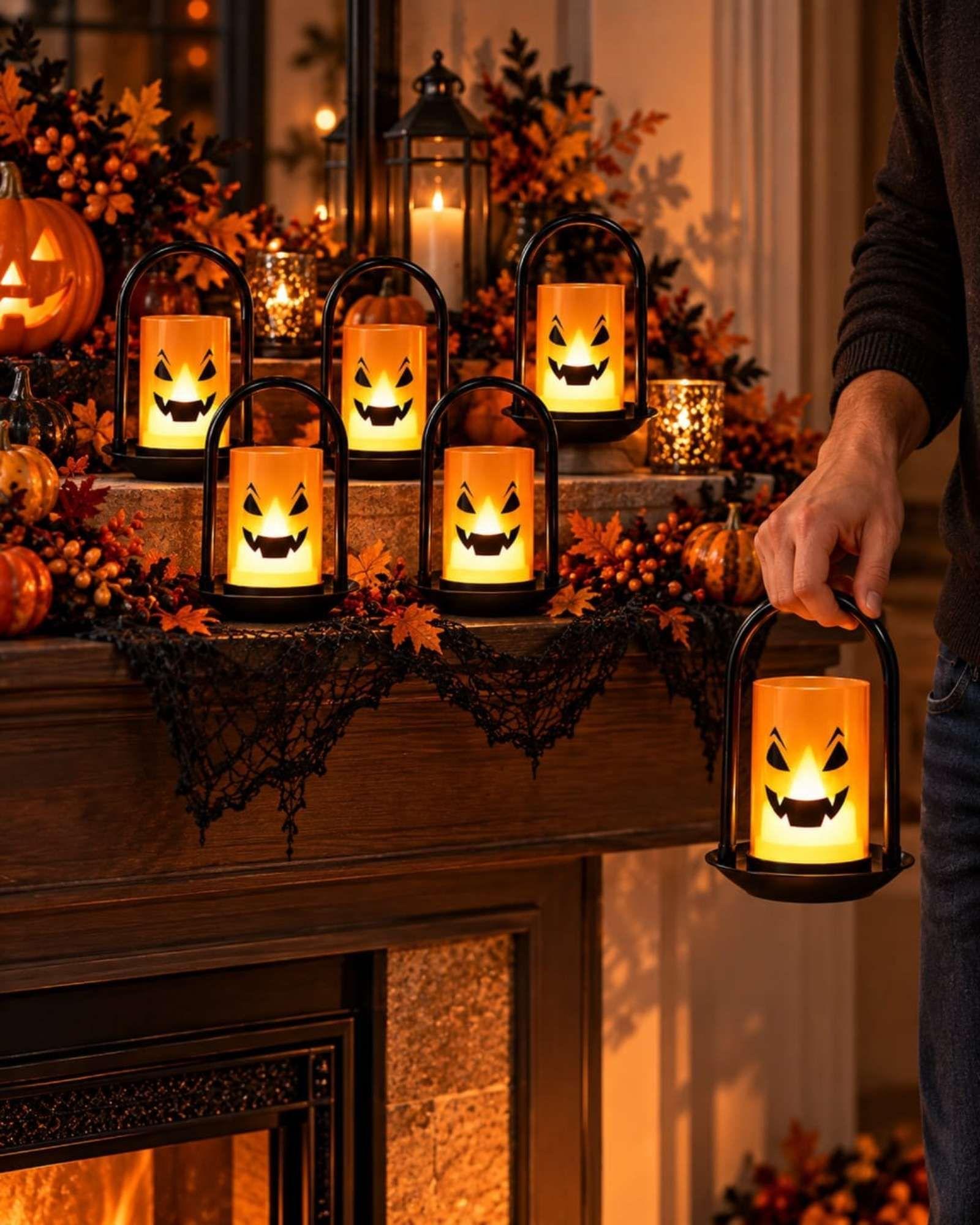 Pack 6 Candelabros LED Halloween Calabaza-3