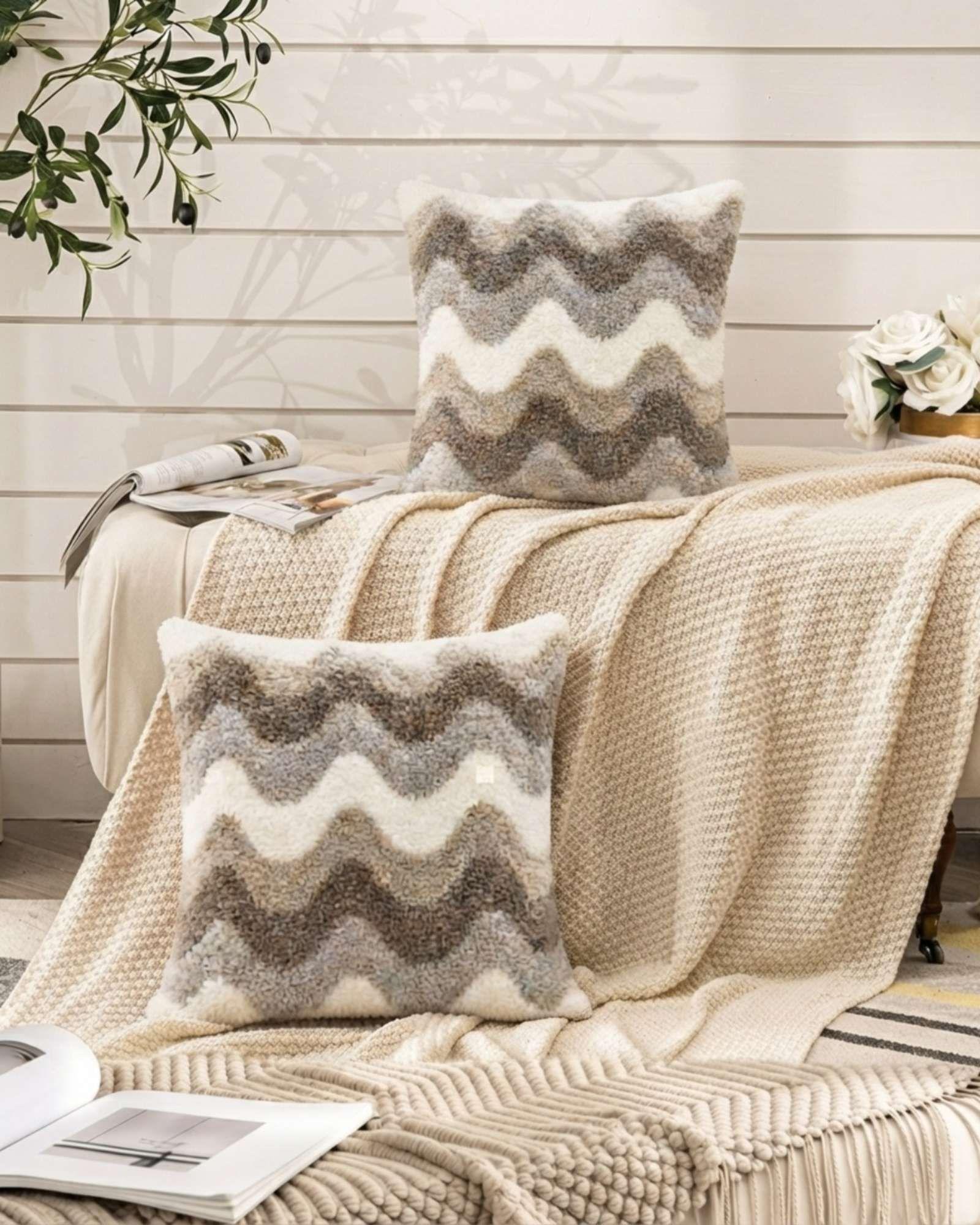 Pack De Fundas Decorativas Peludo Texturizada Con Ondas 4 Fundas-7