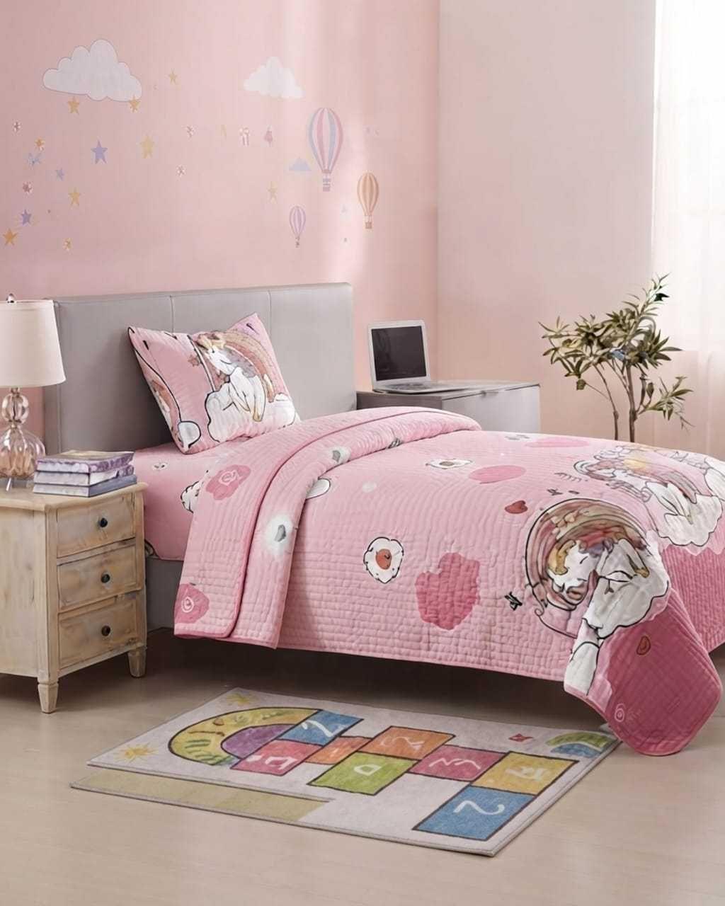 Cubrecama Quilt de Verano Plaza y Media Diseños Infantiles Mas Funda.-2