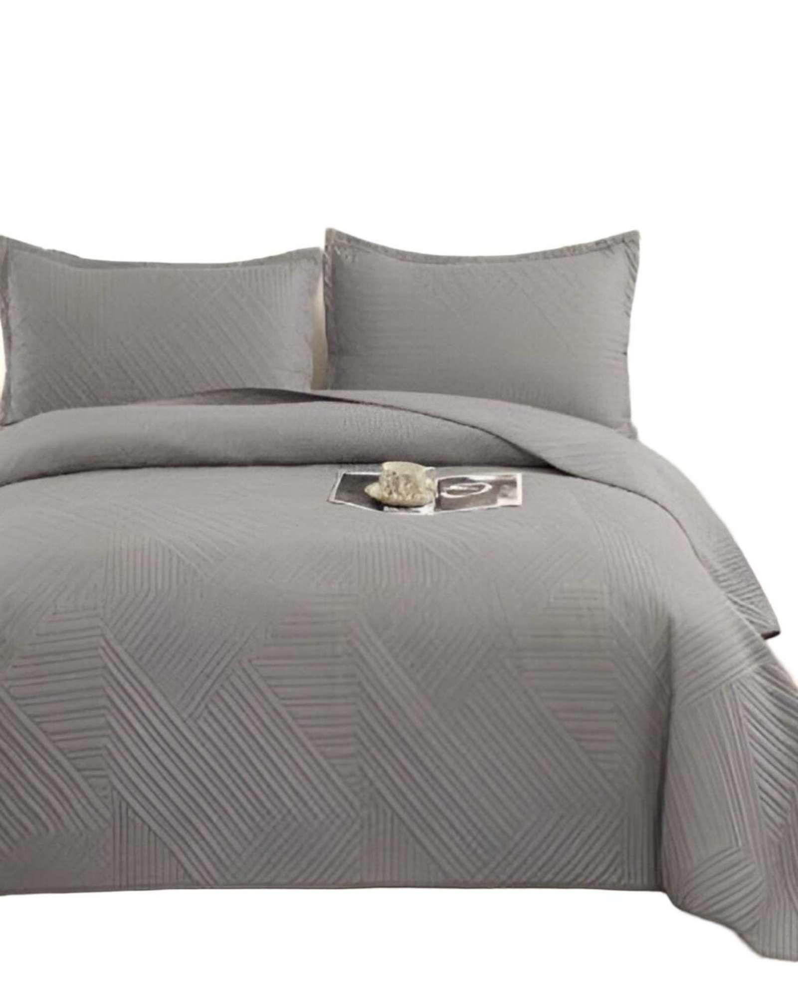 COBERTOR DE LUJO QUILT VERANO KING - SUPER KING GRIS-1