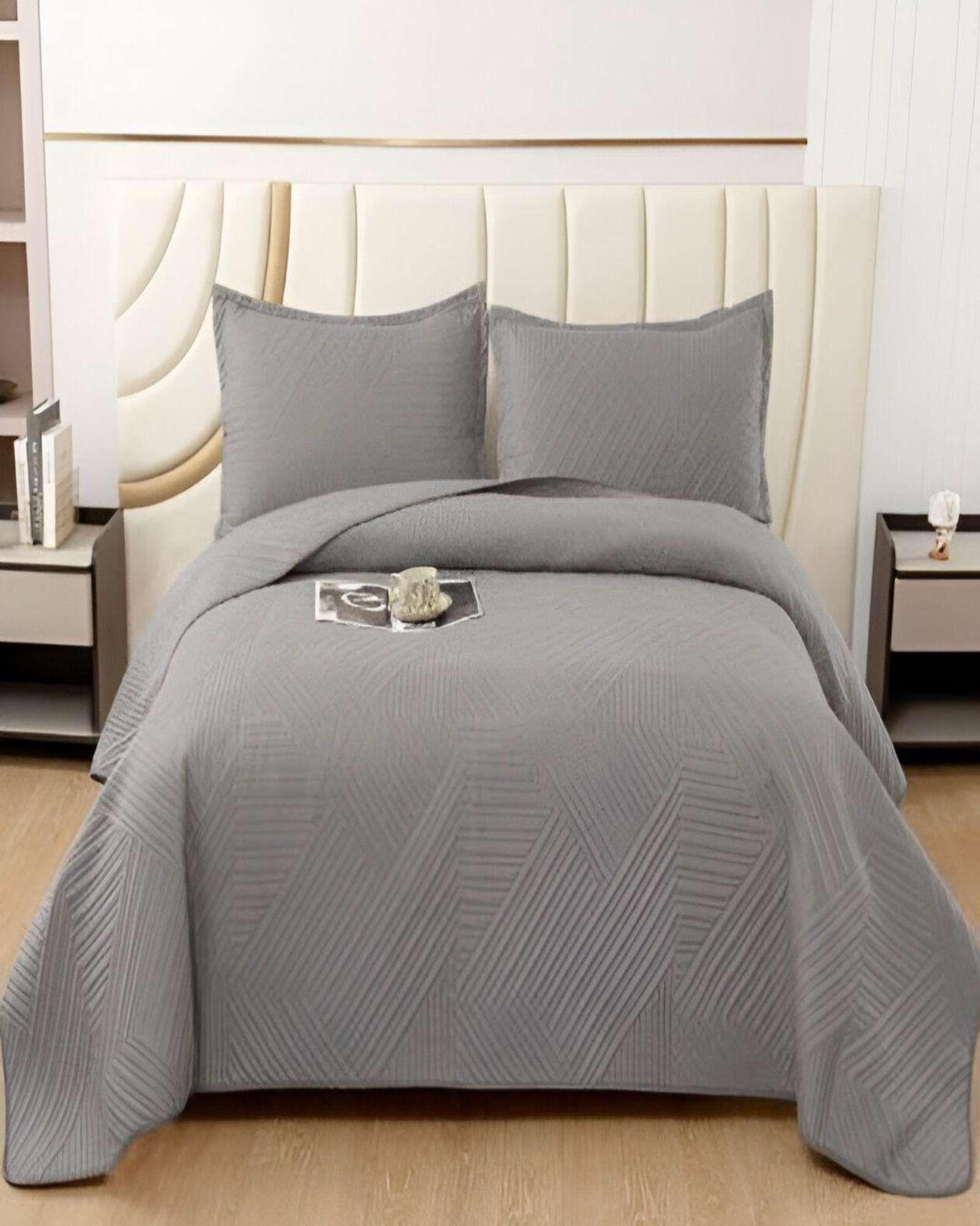 COBERTOR DE LUJO QUILT VERANO KING - SUPER KING GRIS-2