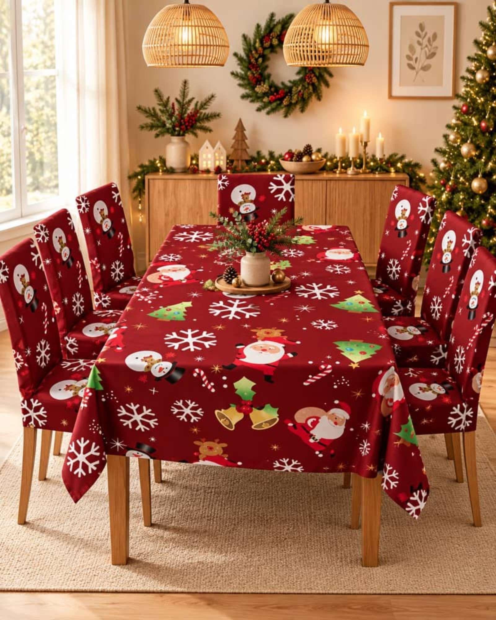 Set Navideño 7 Piezas Mantel 140x220 Y Fundas Para Sillas-3