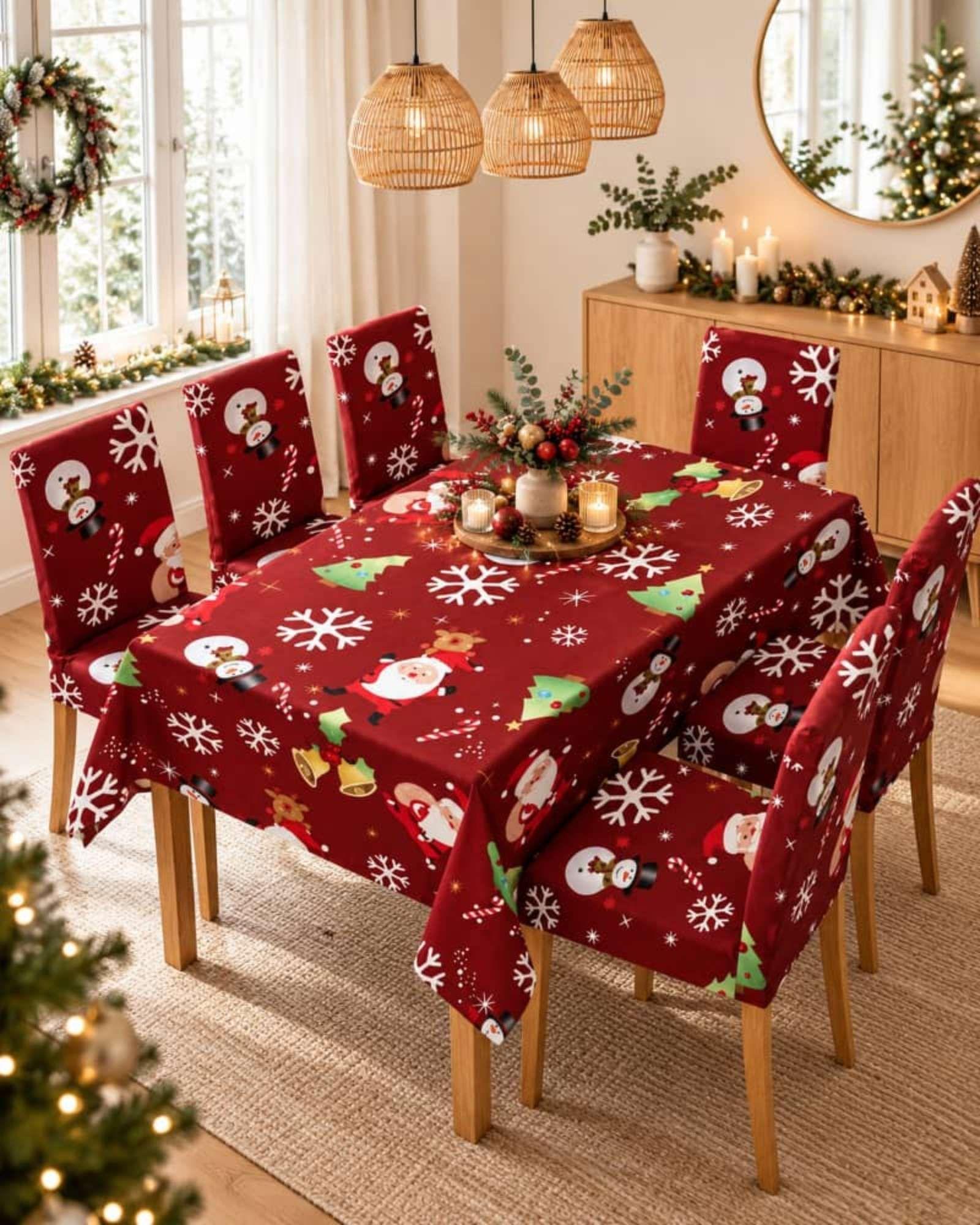 Set Navideño 7 Piezas Mantel 140x220 Y Fundas Para Sillas-4