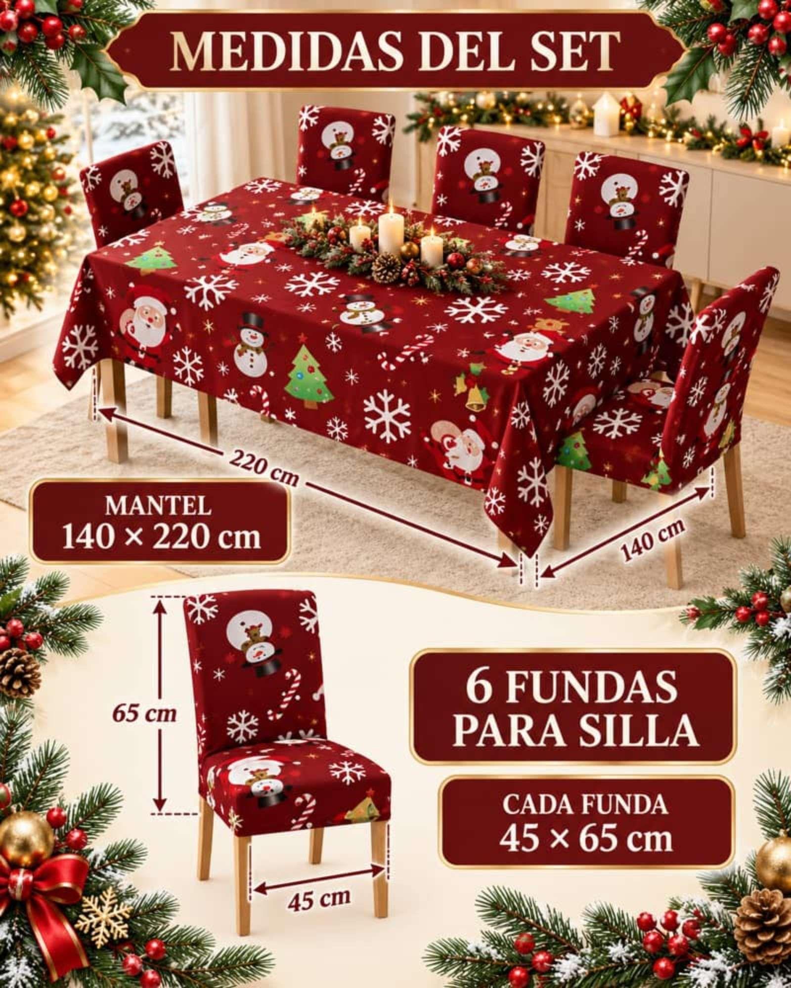 Set Navideño 7 Piezas Mantel 140x220 Y Fundas Para Sillas-7