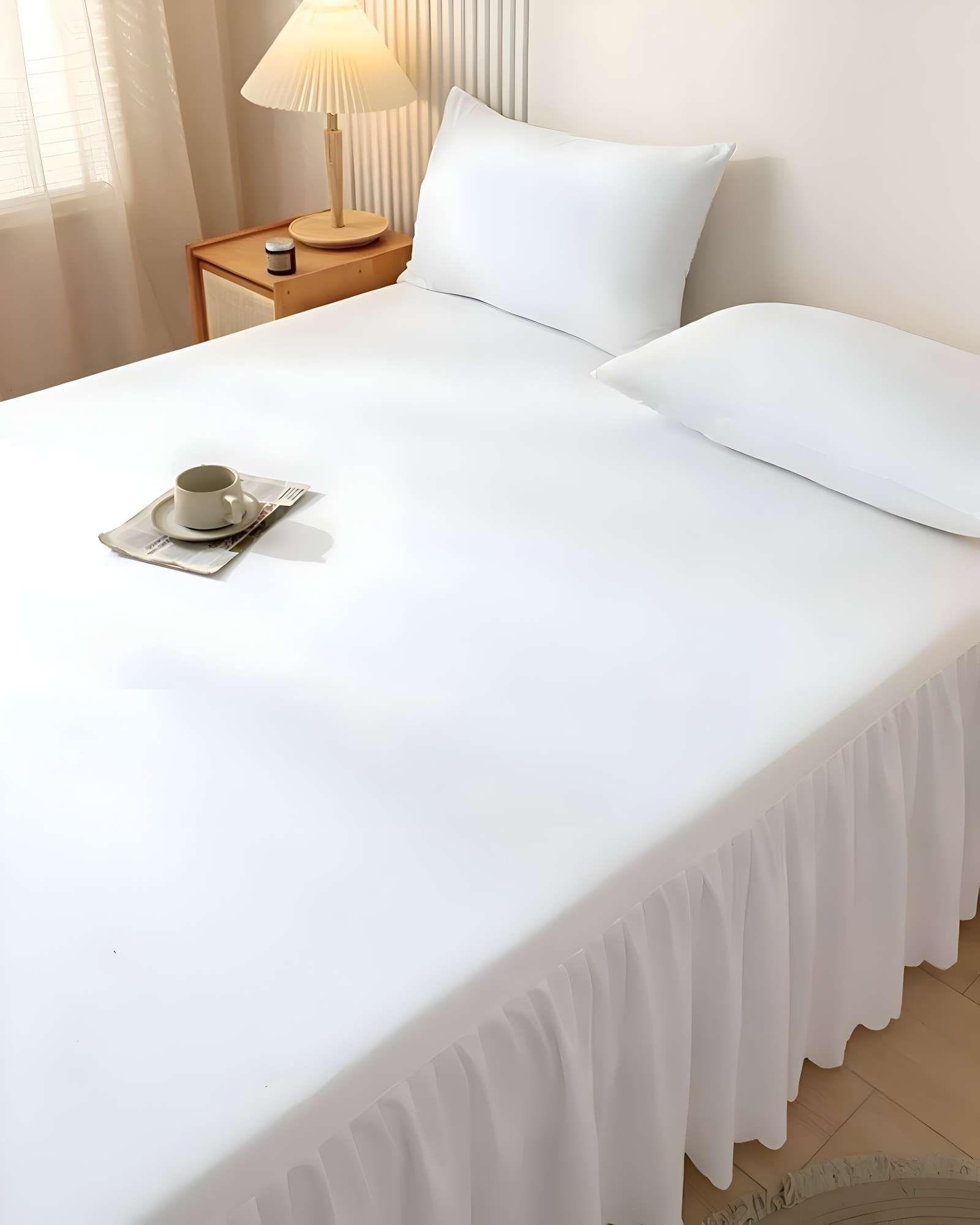 FALDON DE CAMA PARA BASE CON VOLADO KING 180X200 CM BLANCO-3