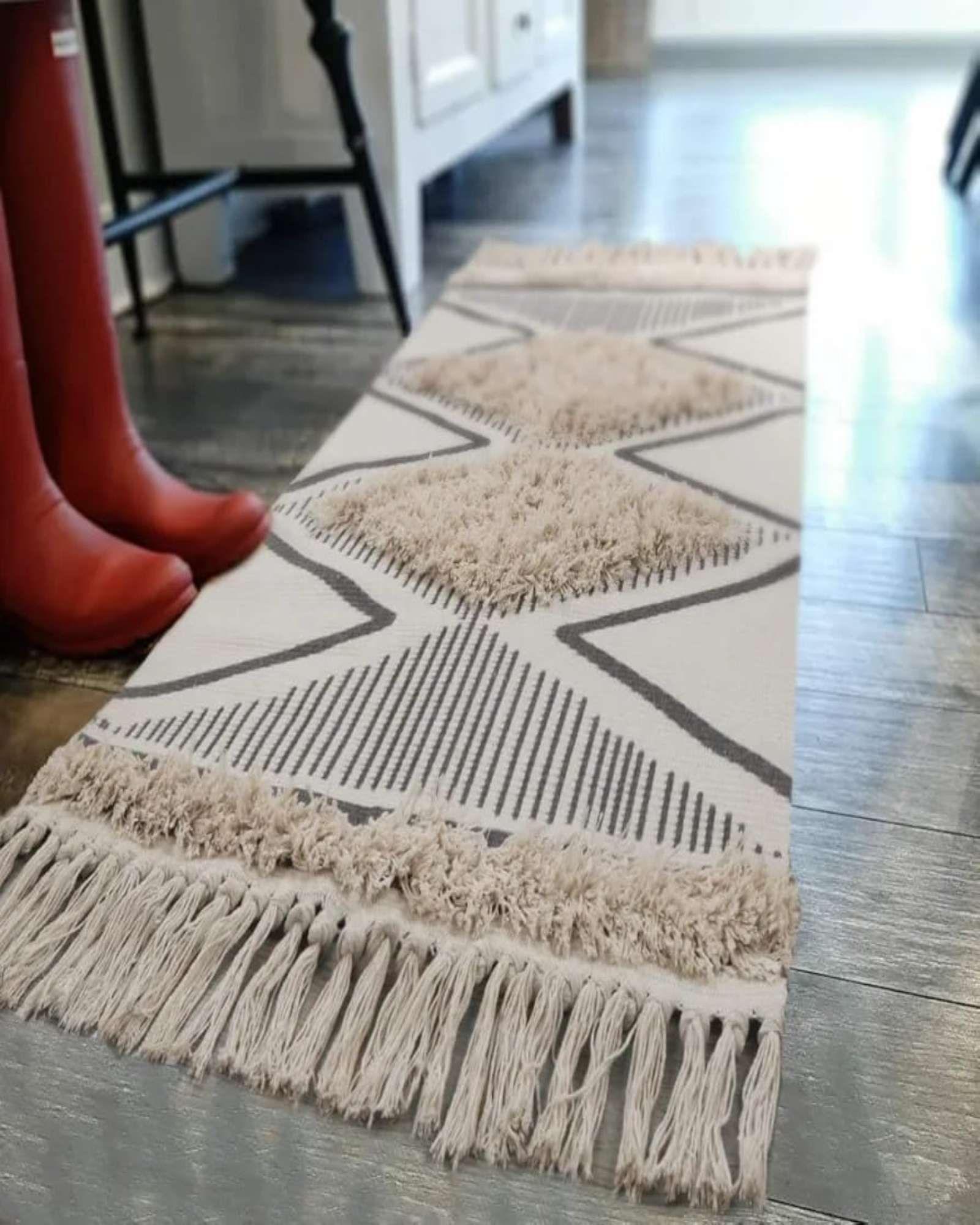 Alfombra de Lino Bajada de Cama estilo Boho medida 60 cm x 90 cm A4-2