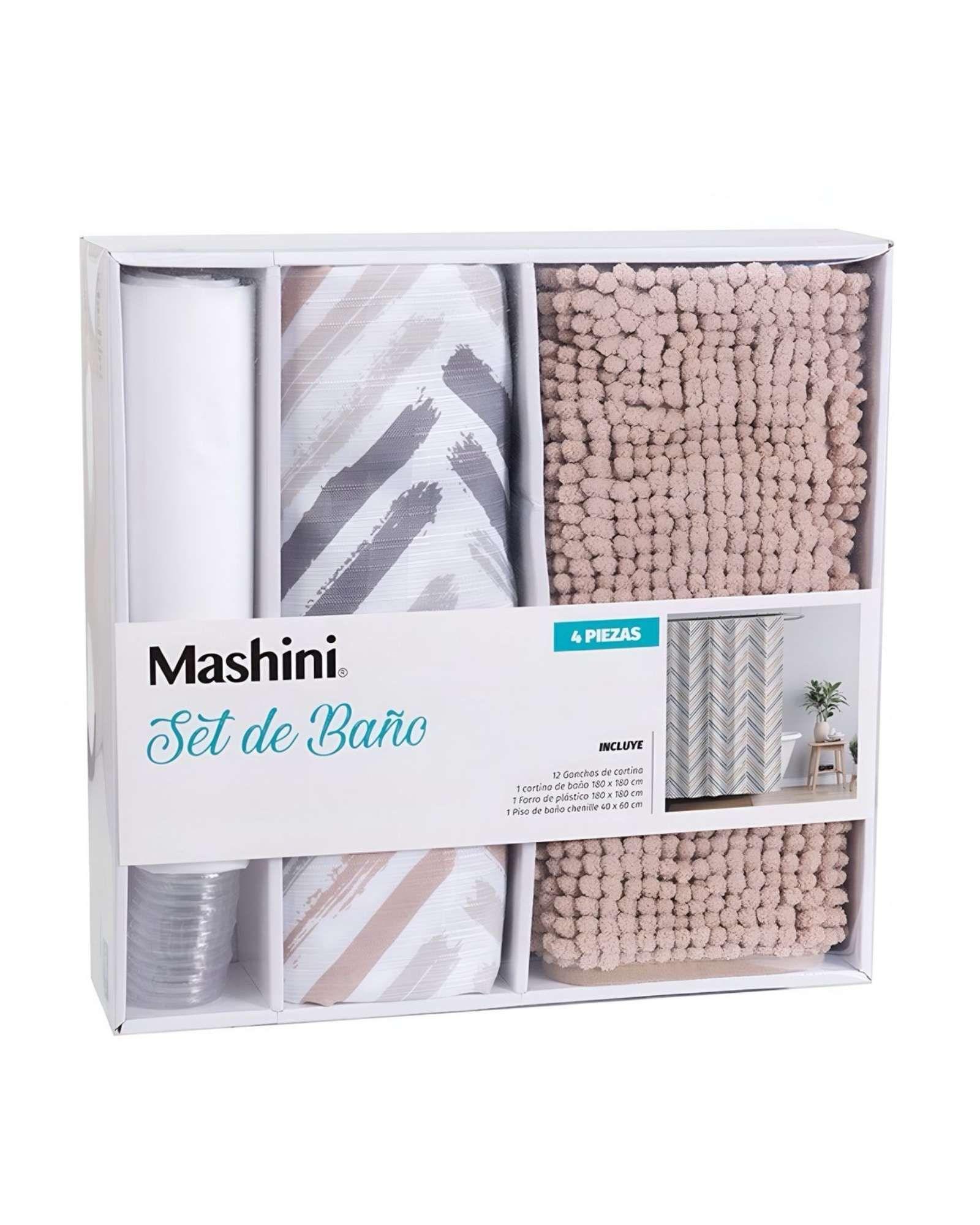 Set de Baño en Caja 4 Piezas Cortina con Alfombra Mashini  A04-2