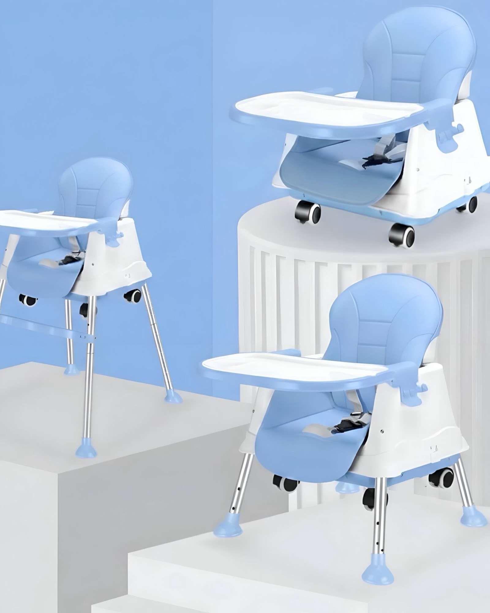 Silla de Comer Multifuncional para Bebé 3 en 1 Azul-3