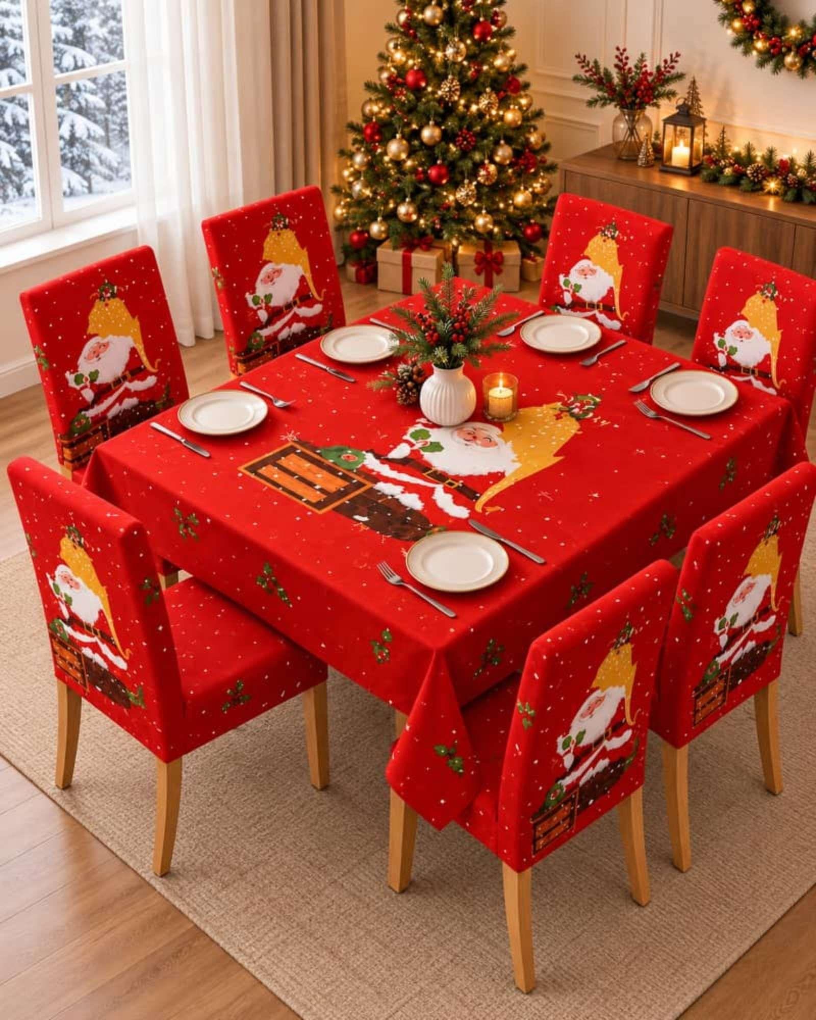 Set Navideño 7 Piezas Mantel 140x220 Y Fundas Para Sillas-0