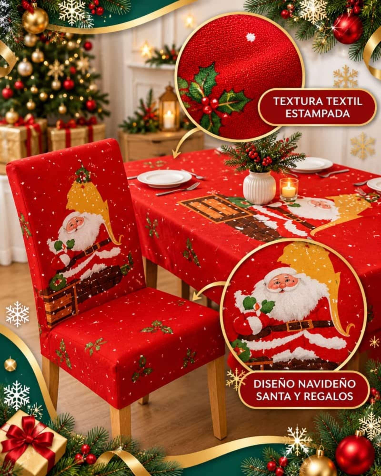 Set Navideño 7 Piezas Mantel 140x220 Y Fundas Para Sillas-6