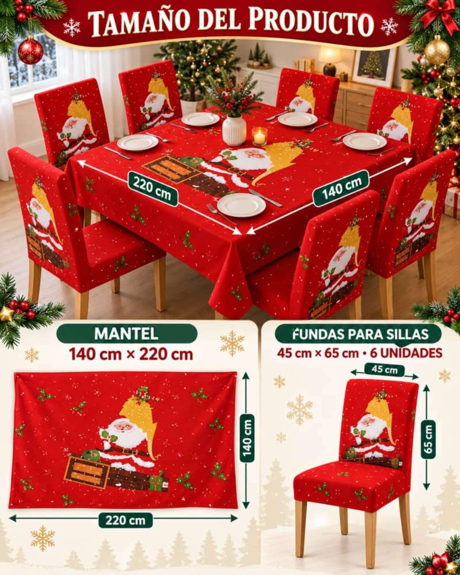 Set Navideño 7 Piezas Mantel 140x220 Y Fundas Para Sillas-7