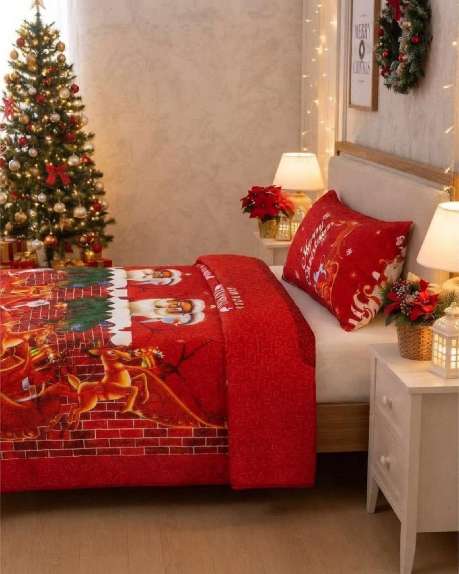 Cubrecama Quilt Navideño Plaza Y Media Mas Funda C2-1