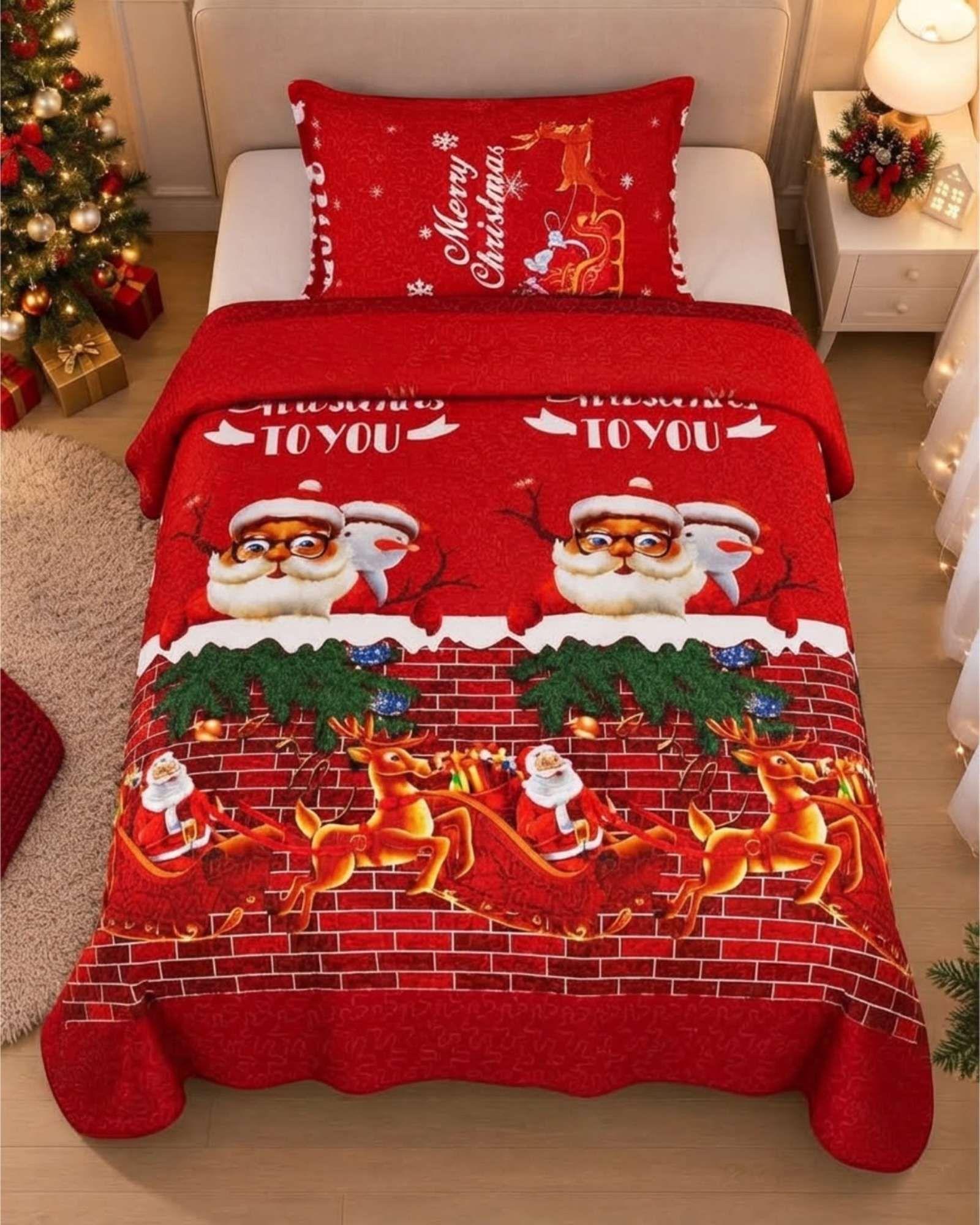 Cubrecama Quilt Navideño Plaza Y Media Mas Funda C2-4