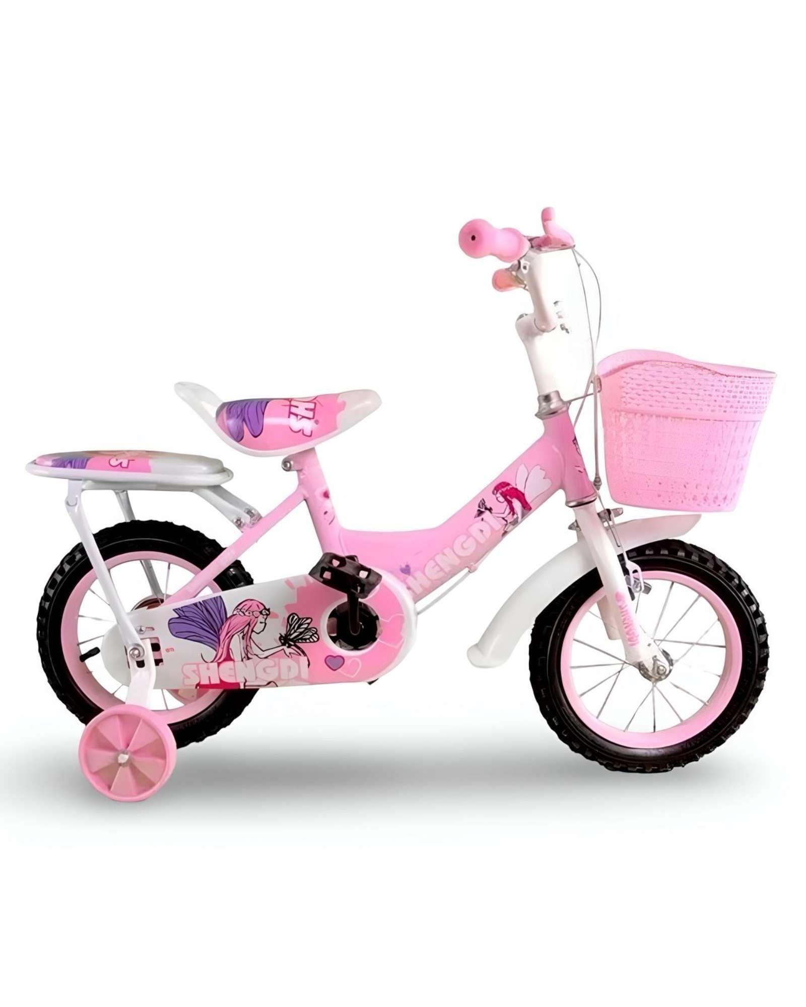 Bicicleta Aro 14 Con Ruedas De Aprendizaje Para Niños Rosado + Kit de Protección-0